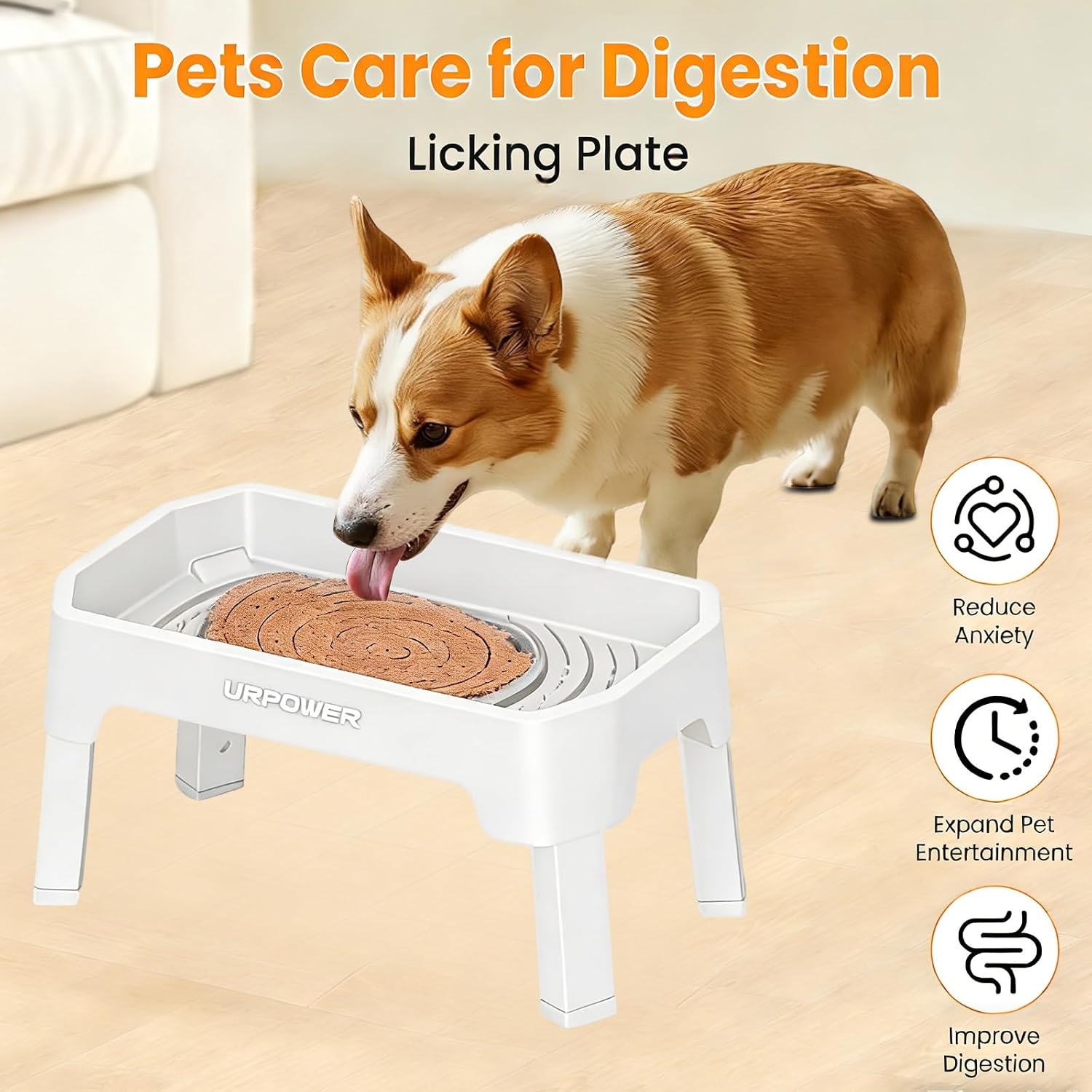 image:imageURPOWER 3in1 Elevated Dog Bowls Mess Proof Double Deck 4 Height Adjustable Raised Stand with 2 Stainless Steel Food Bowls amp Licking Plate for Small Medium amp Large DogsLight Grey