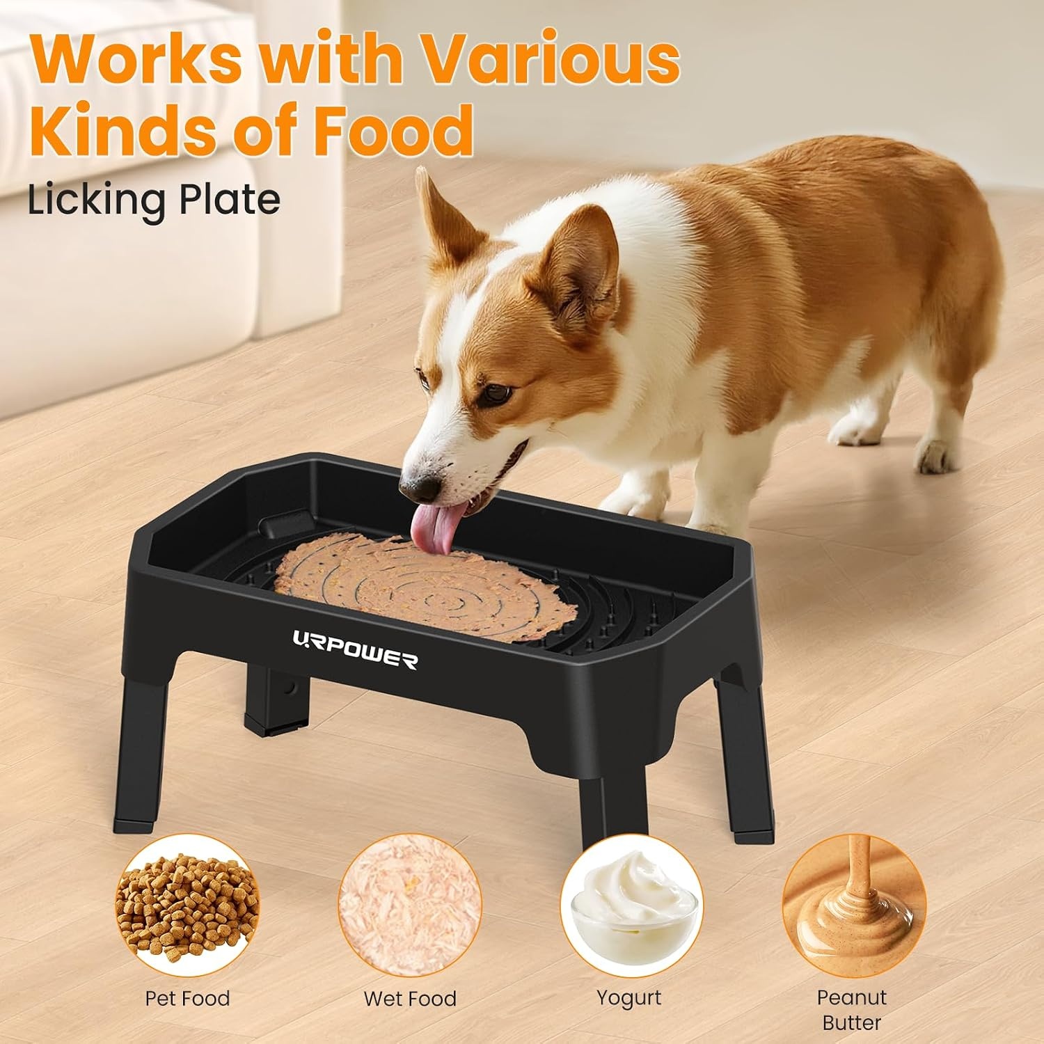 image:imageURPOWER 3in1 Elevated Dog Bowls Mess Proof Double Deck 4 Height Adjustable Raised Stand with 2 Stainless Steel Food Bowls amp Licking Plate for Small Medium amp Large DogsMatte Black