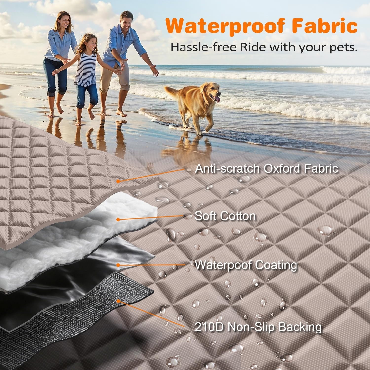 image:imageURPOWER 4 in 1 Dog Car Seat Cover for Back Seat Waterproof Dog Hammock with Mesh Window and Side Flap Pet Car Seat Protector Dogs Backseat Cover for Cars SUVs amp MidSize TrucksKhaki