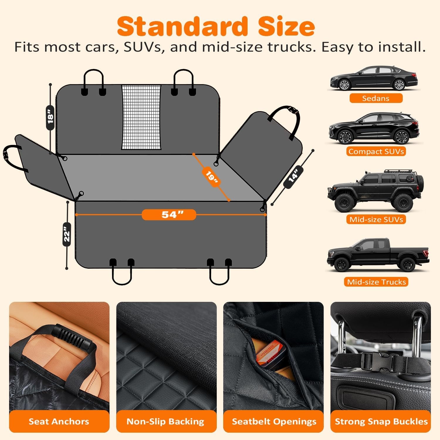 image:imageURPOWER 4 in 1 Dog Car Seat Cover for Back Seat Waterproof Dog Hammock with Mesh Window and Side Flap Pet Car Seat Protector Dogs Backseat Cover for Cars SUVs amp MidSize TrucksBlack