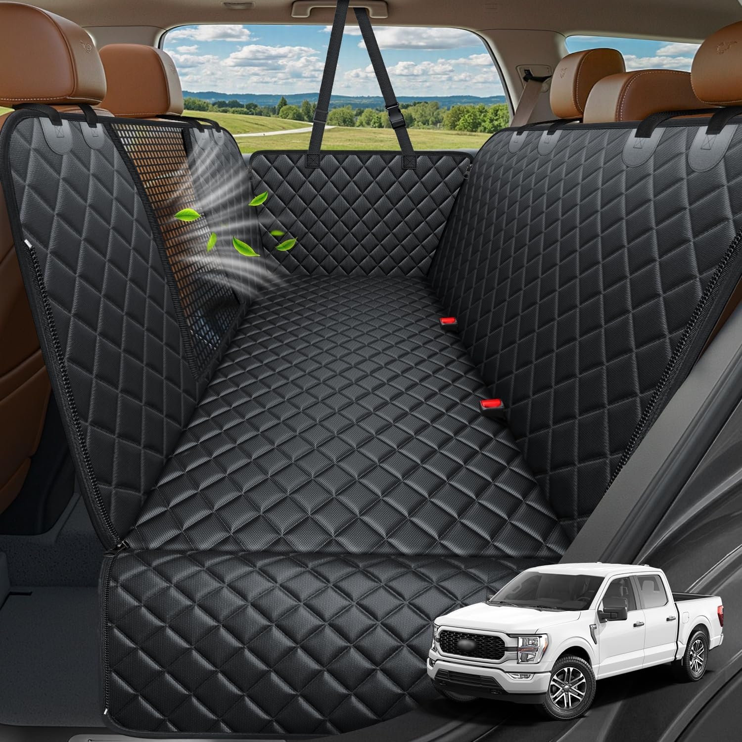 image:imageURPOWER 4 in 1 Dog Car Seat Cover for Back Seat Waterproof Dog Hammock with Mesh Window and Side Flap Pet Car Seat Protector Dogs Backseat Cover for Cars SUVs amp MidSize TrucksBlack