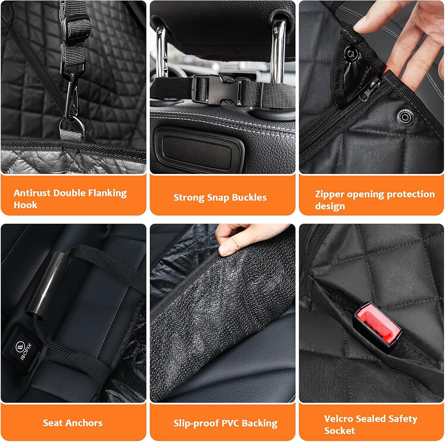 image:imageURPOWER 6in1 Dog Car Seat Cover for Back Seat Waterproof Dog Car Hammock with Mesh Window NonSlip Pet Backseat Protector for Cars Trucks and SUVs