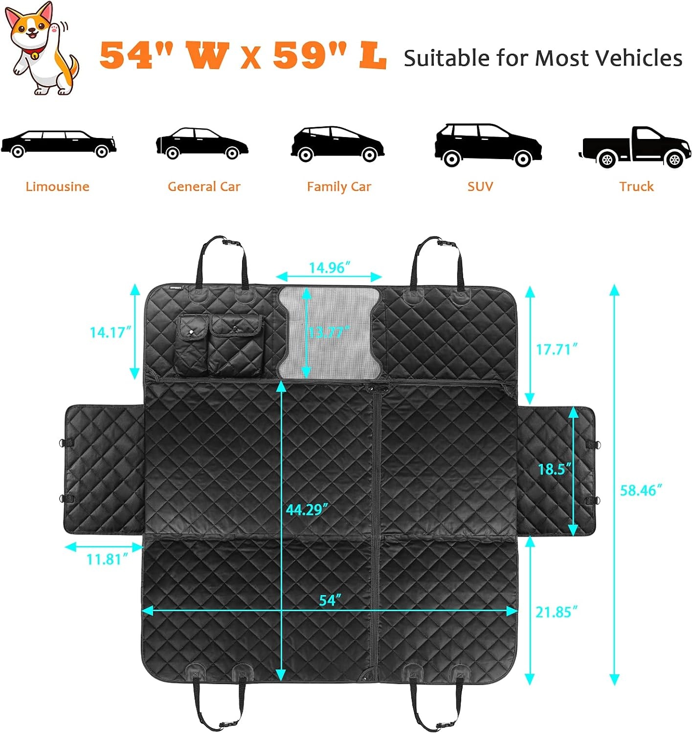 image:imageURPOWER 6in1 Dog Car Seat Cover for Back Seat Waterproof Dog Car Hammock with Mesh Window NonSlip Pet Backseat Protector for Cars Trucks and SUVs