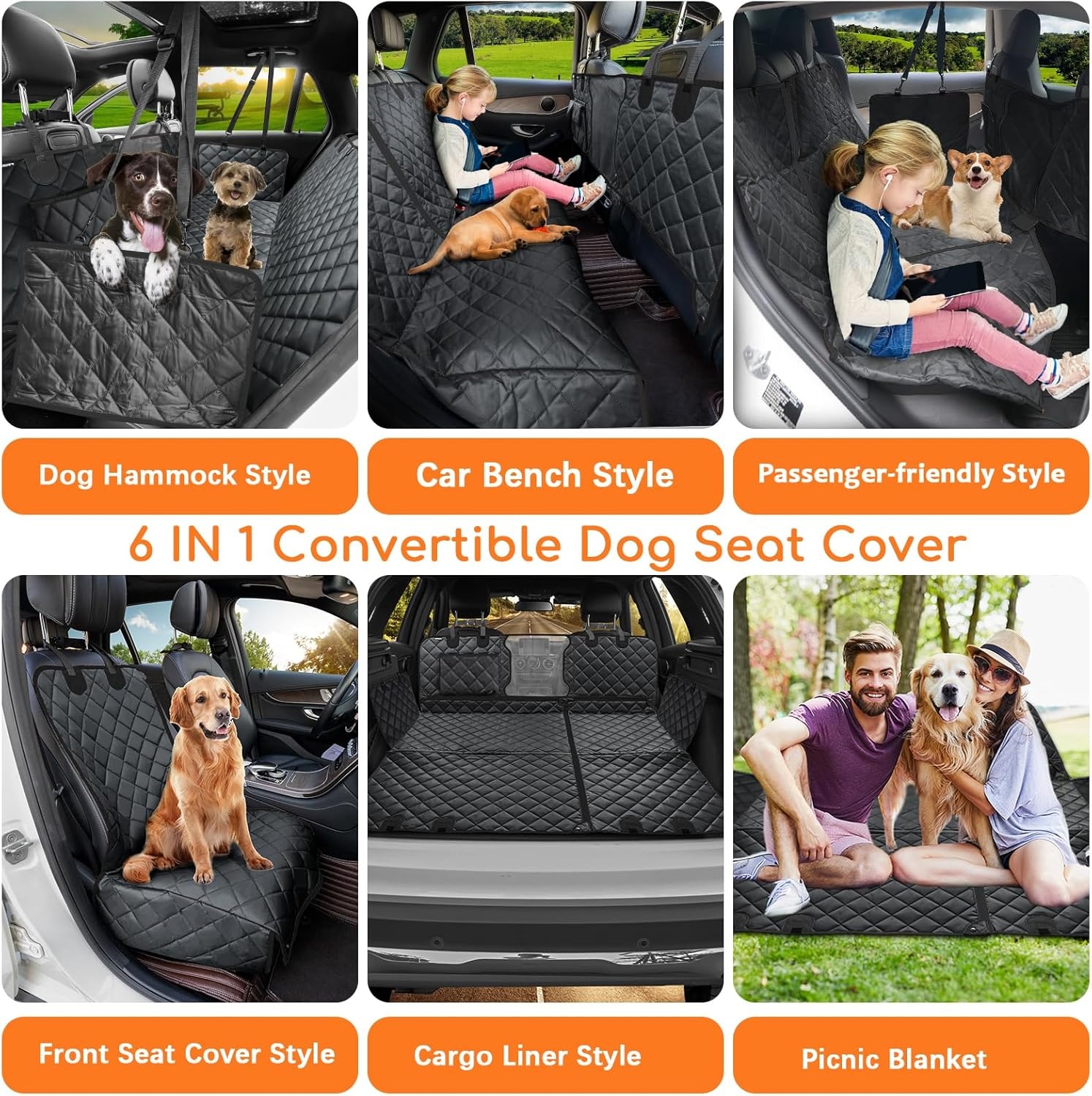image:imageURPOWER 6in1 Dog Car Seat Cover for Back Seat Waterproof Dog Car Hammock with Mesh Window NonSlip Pet Backseat Protector for Cars Trucks and SUVs