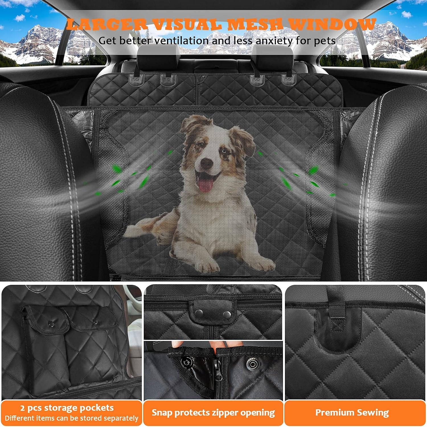 image:imageURPOWER 6in1 Dog Car Seat Cover for Back Seat Waterproof Dog Car Hammock with Mesh Window NonSlip Pet Backseat Protector for Cars Trucks and SUVs