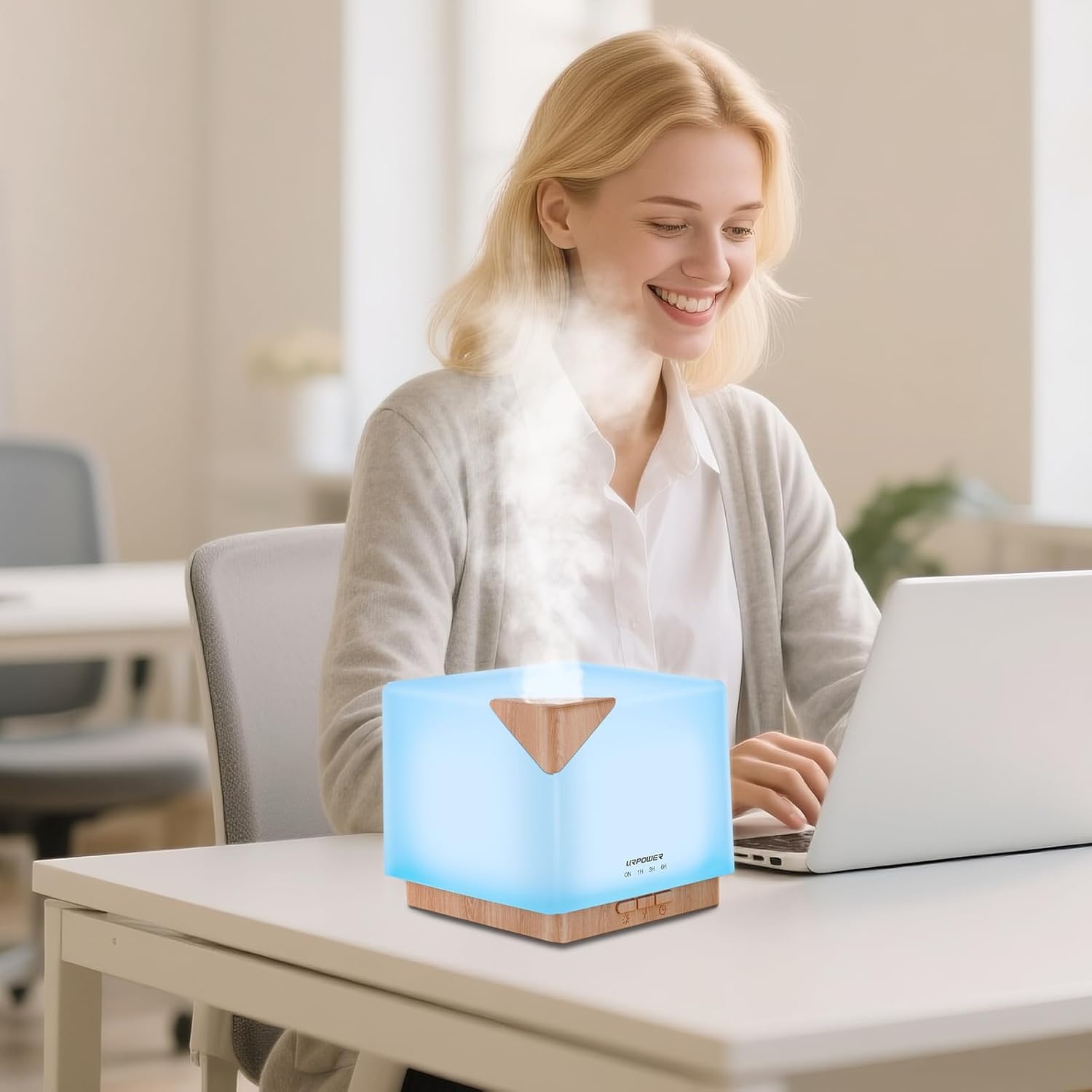 image:imageURPOWER Aromatherapy Essential Oil Diffuser Humidifier 700ml Large Capacity Modern Ultrasonic Aroma Diffusers Running 20 Hours with Adjustable Mist Mode4 Timer Settings for Home Office StudyLight Brown