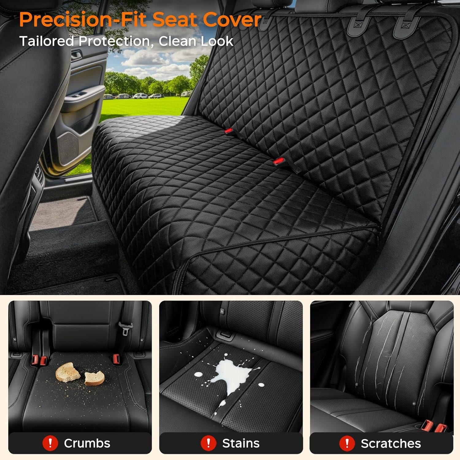 image:imageURPOWER Dog Car Seat Cover for Back Seat Waterproof NonSlip Car Seat Protector for Dogs Pet Scratchproof Back Bench Seat Covers for MidSize Cars MidSize SUVs BlackBlack