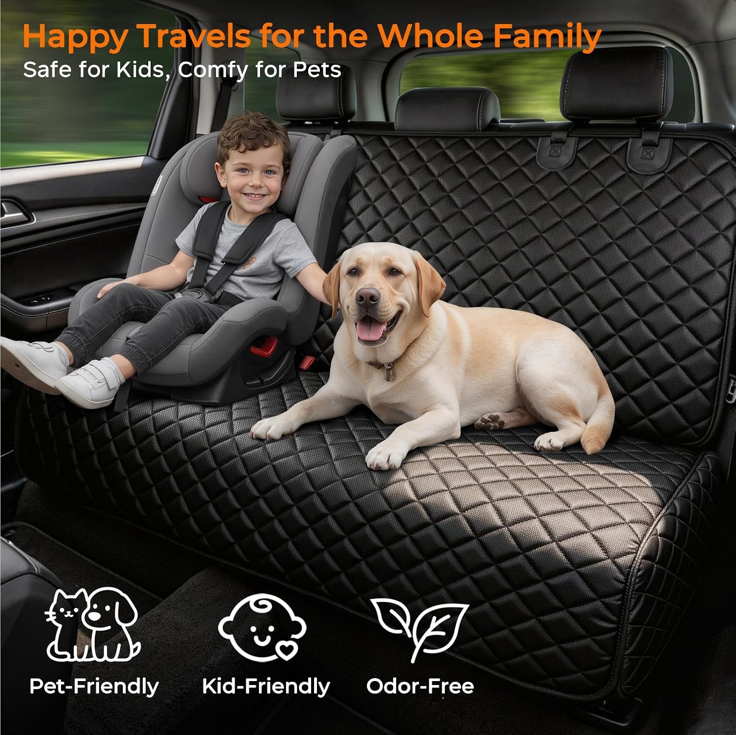 image:imageURPOWER Dog Car Seat Cover for Back Seat Waterproof NonSlip Car Seat Protector for Dogs Pet Scratchproof Back Bench Seat Covers for MidSize Cars MidSize SUVs BlackBlack