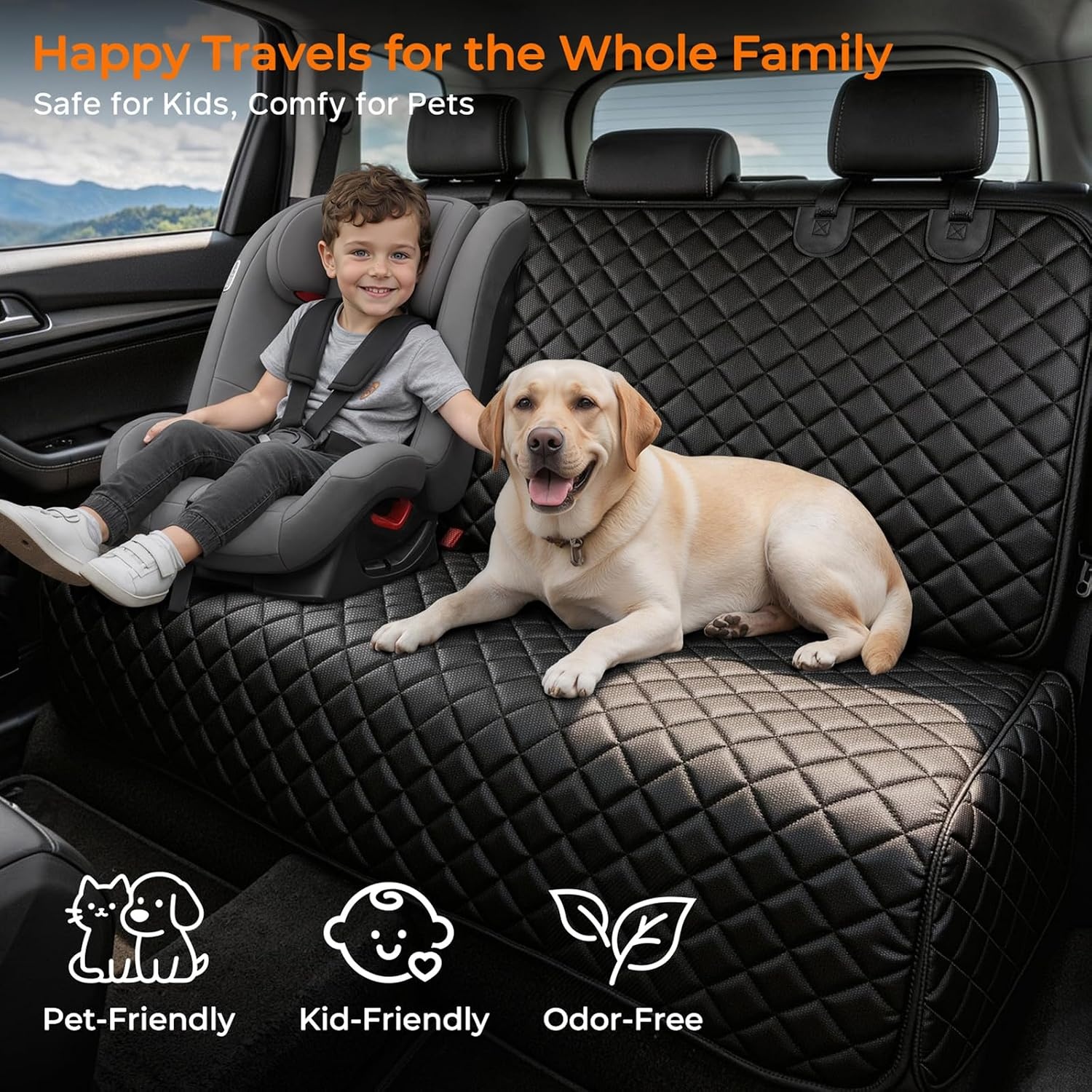 image:imageURPOWER Dog Car Seat Cover for Back Seat Waterproof NonSlip Car Seat Protector for Dogs Pet Scratchproof Back Bench Seat Covers for MidSize Cars MidSize SUVs BlackBlack