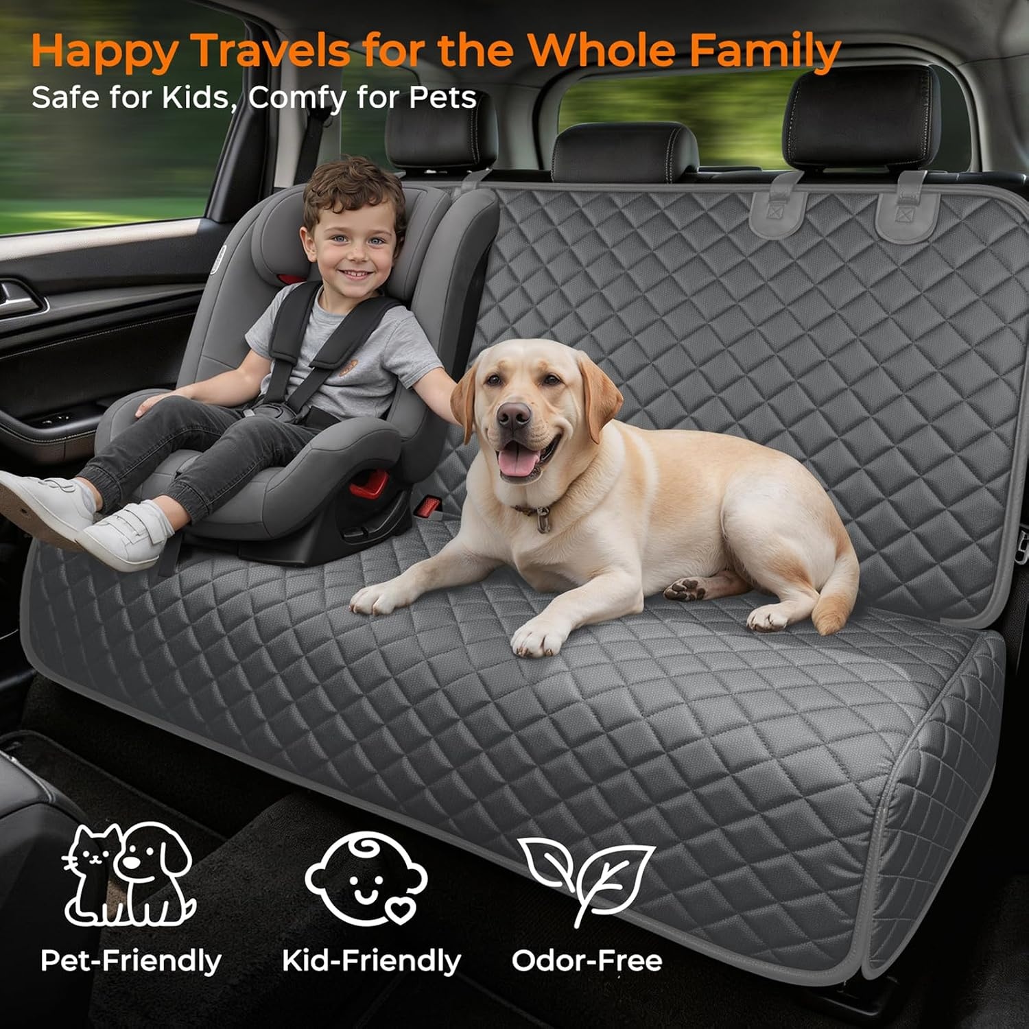 image:imageURPOWER Dog Car Seat Cover for Back Seat Waterproof NonSlip Car Seat Protector for Dogs Pet Scratchproof Back Bench Seat Covers for MidSize Cars MidSize SUVs BlackGray