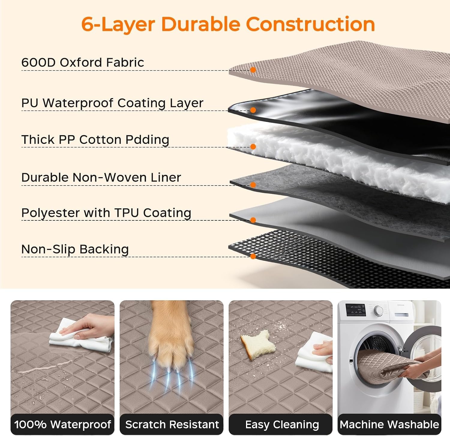 image:imageURPOWER Dog Car Seat Cover for Back Seat Waterproof NonSlip Car Seat Protector for Dogs Pet Scratchproof Back Bench Seat Covers for MidSize Cars MidSize SUVs BlackKhaki