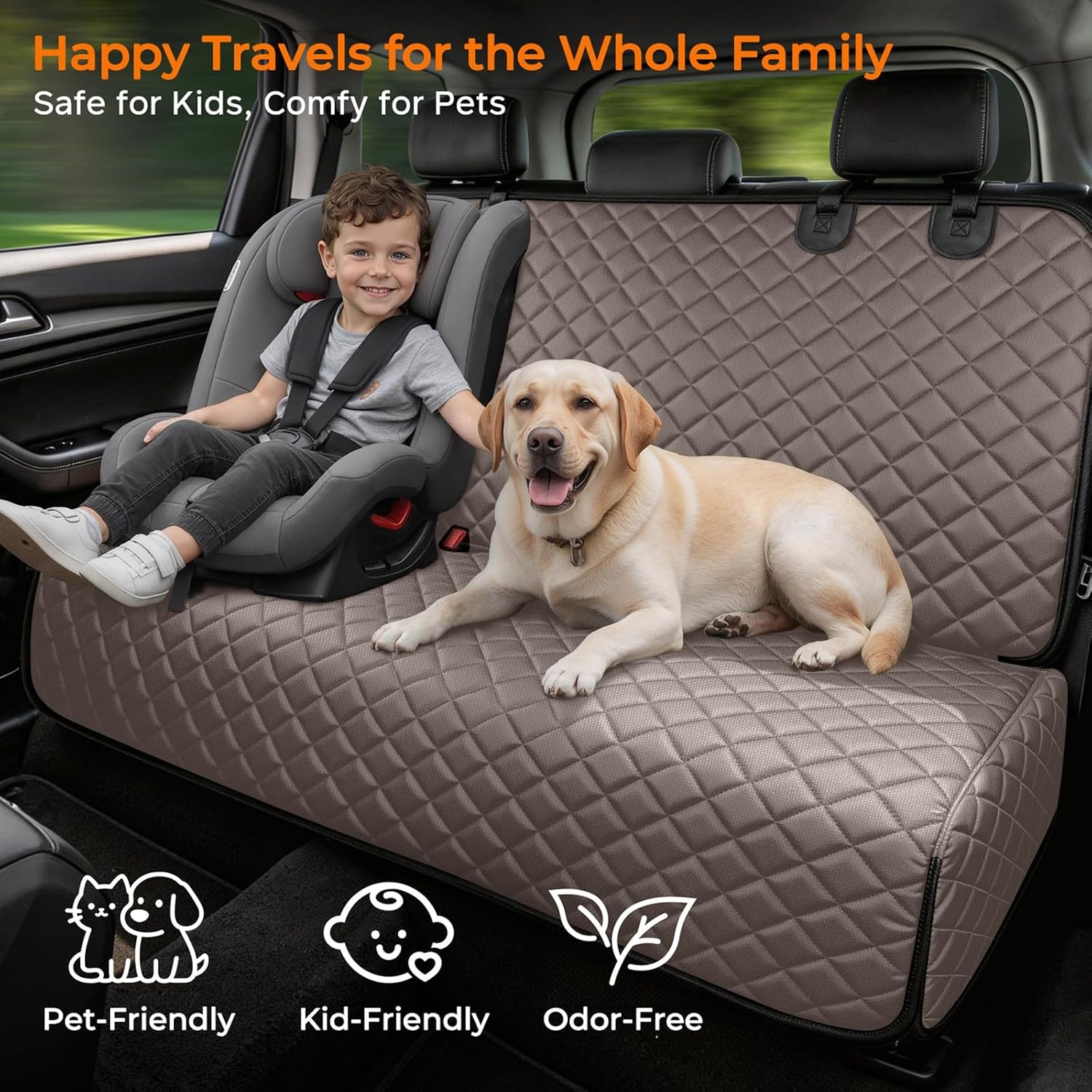 image:imageURPOWER Dog Car Seat Cover for Back Seat Waterproof NonSlip Car Seat Protector for Dogs Pet Scratchproof Back Bench Seat Covers for MidSize Cars MidSize SUVs BlackKhaki