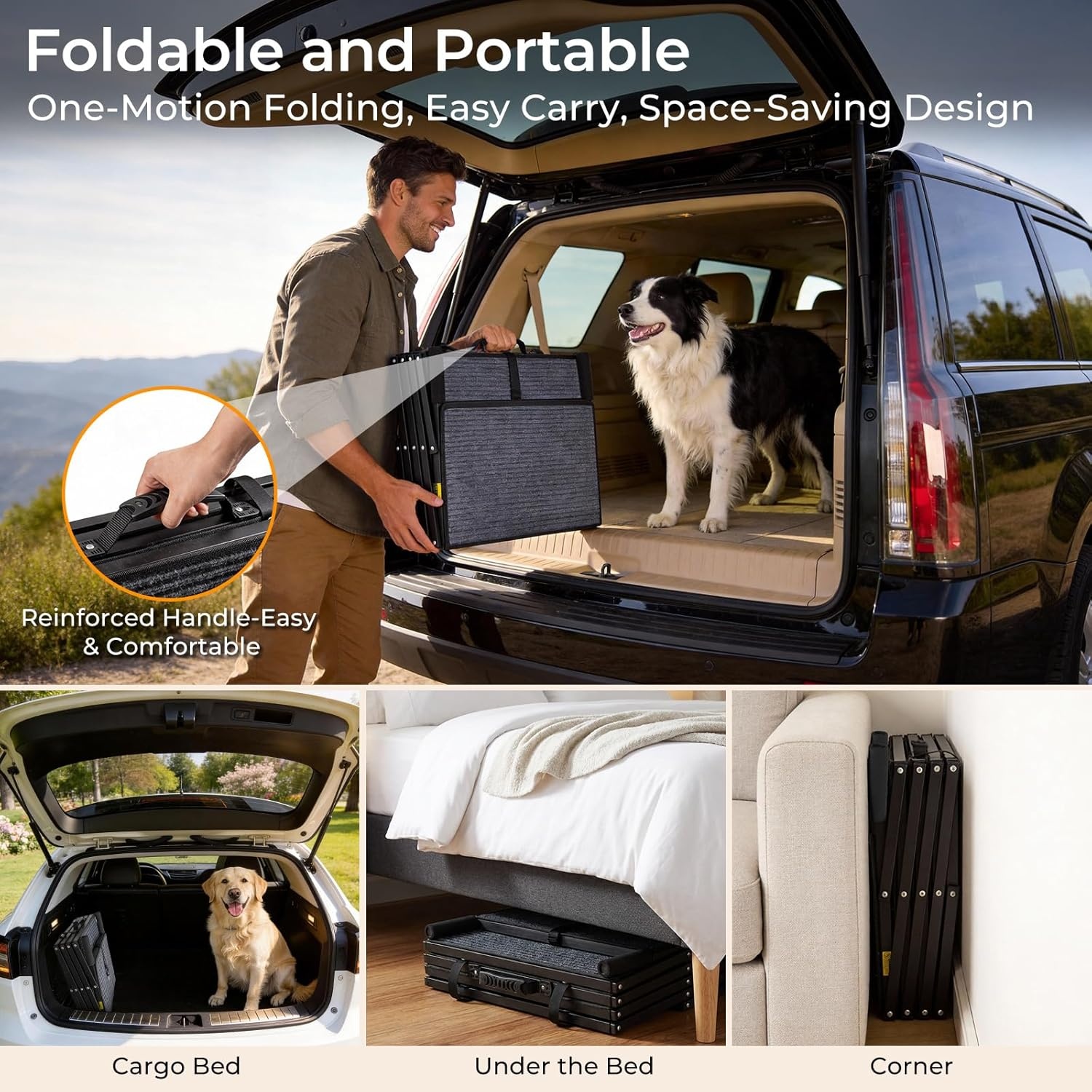 image:imageURPOWER Dog Stairs for Large Dogs Extra Wide 20 with 5 Step Dog Ramp Steps for Car High Bed Foldable Pet Stairs with Detachable Non Slip Surface Car Ramps for SUV Truck Supports up to 260 Lbs