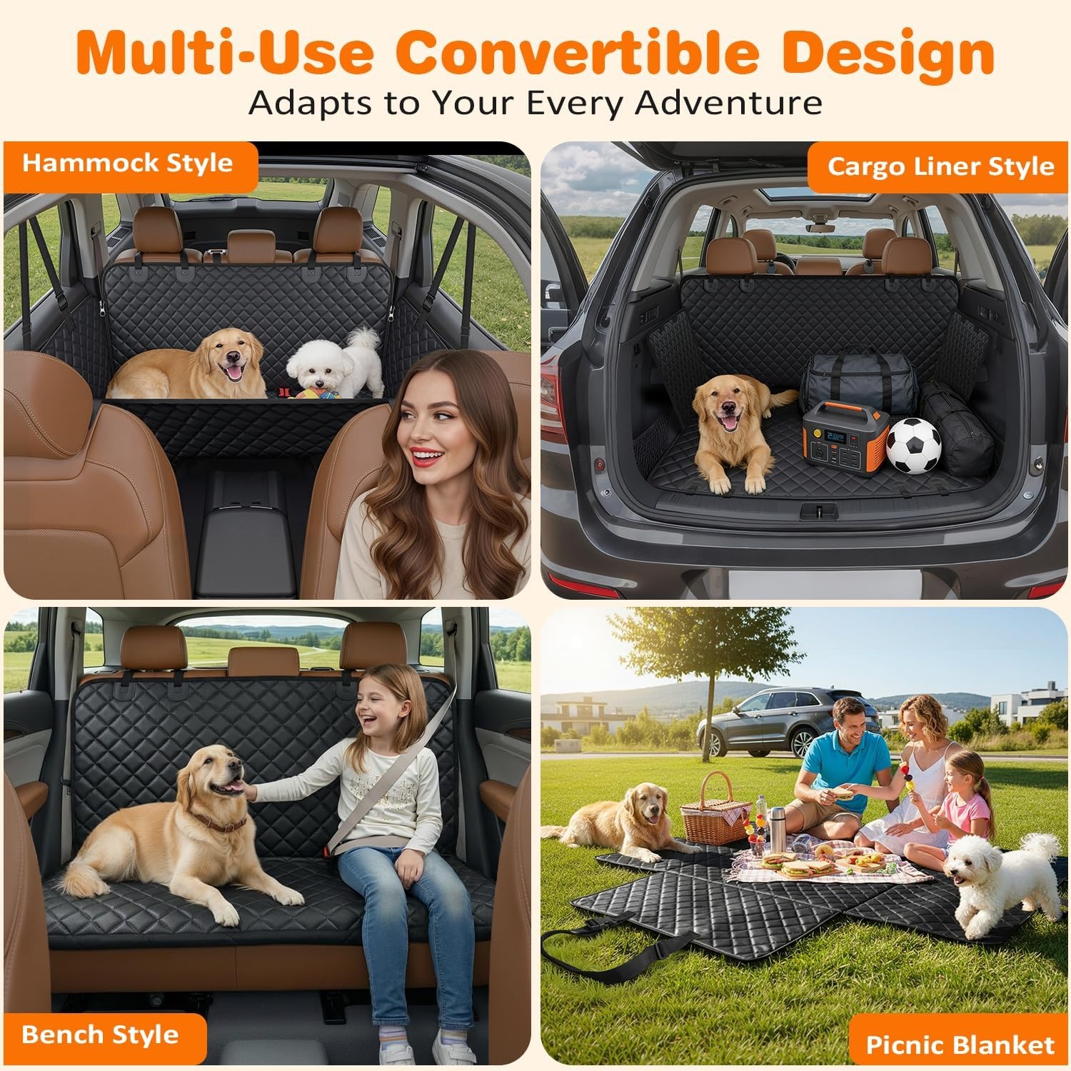 image:imageURPOWER Hard Bottom Dog Car Seat Cover for Pets 100 Waterproof Seat Cover Hammock 600D Heavy Duty Scratch Proof Nonslip Durable Back Seat Covers for Cars Trucks and SUVsTextured Black