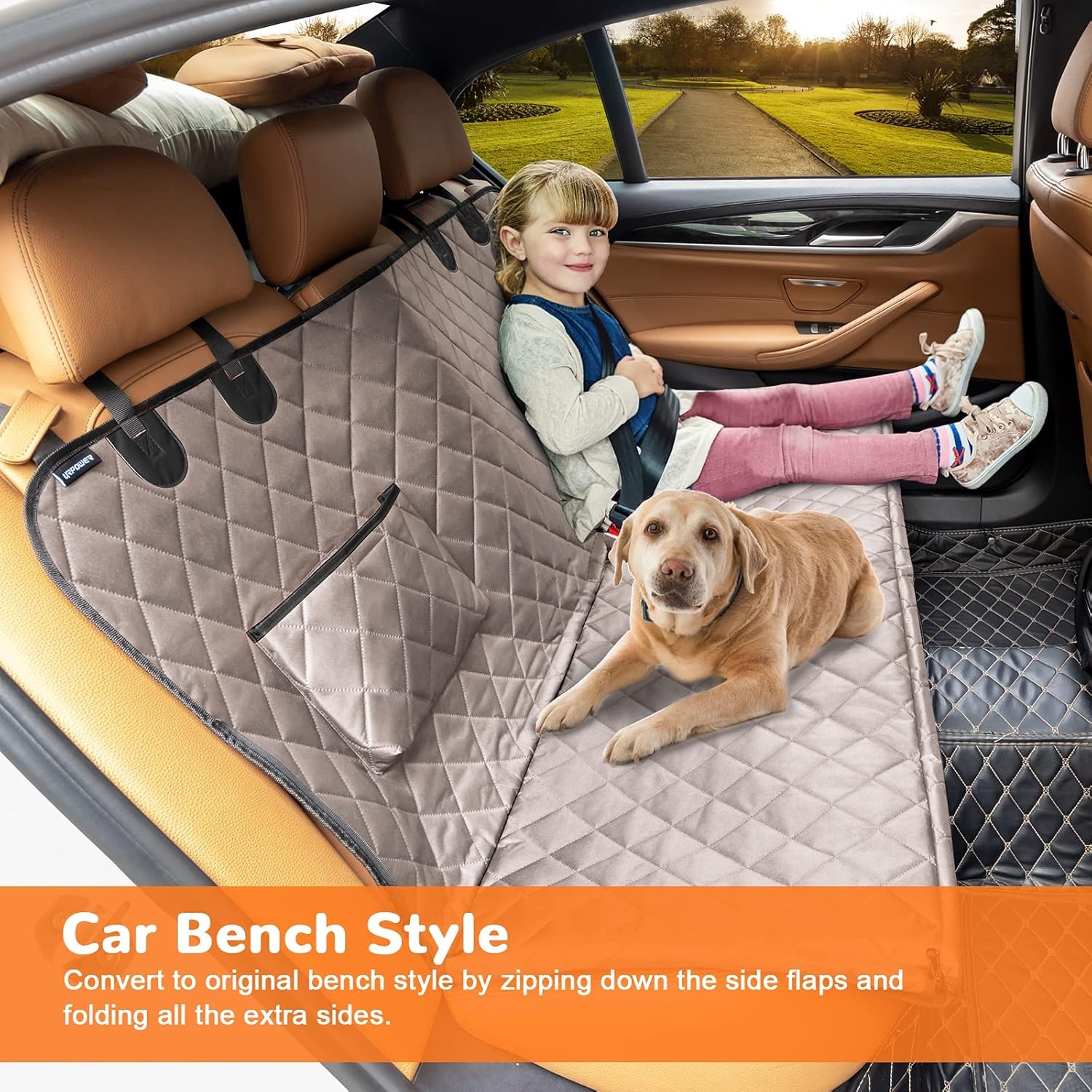 image:imageURPOWER Hard Bottom Dog Car Seat Cover for Pets 100 Waterproof Seat Cover Hammock 600D Heavy Duty Scratch Proof Nonslip Durable Back Seat Covers for Cars Trucks and SUVsKhaki