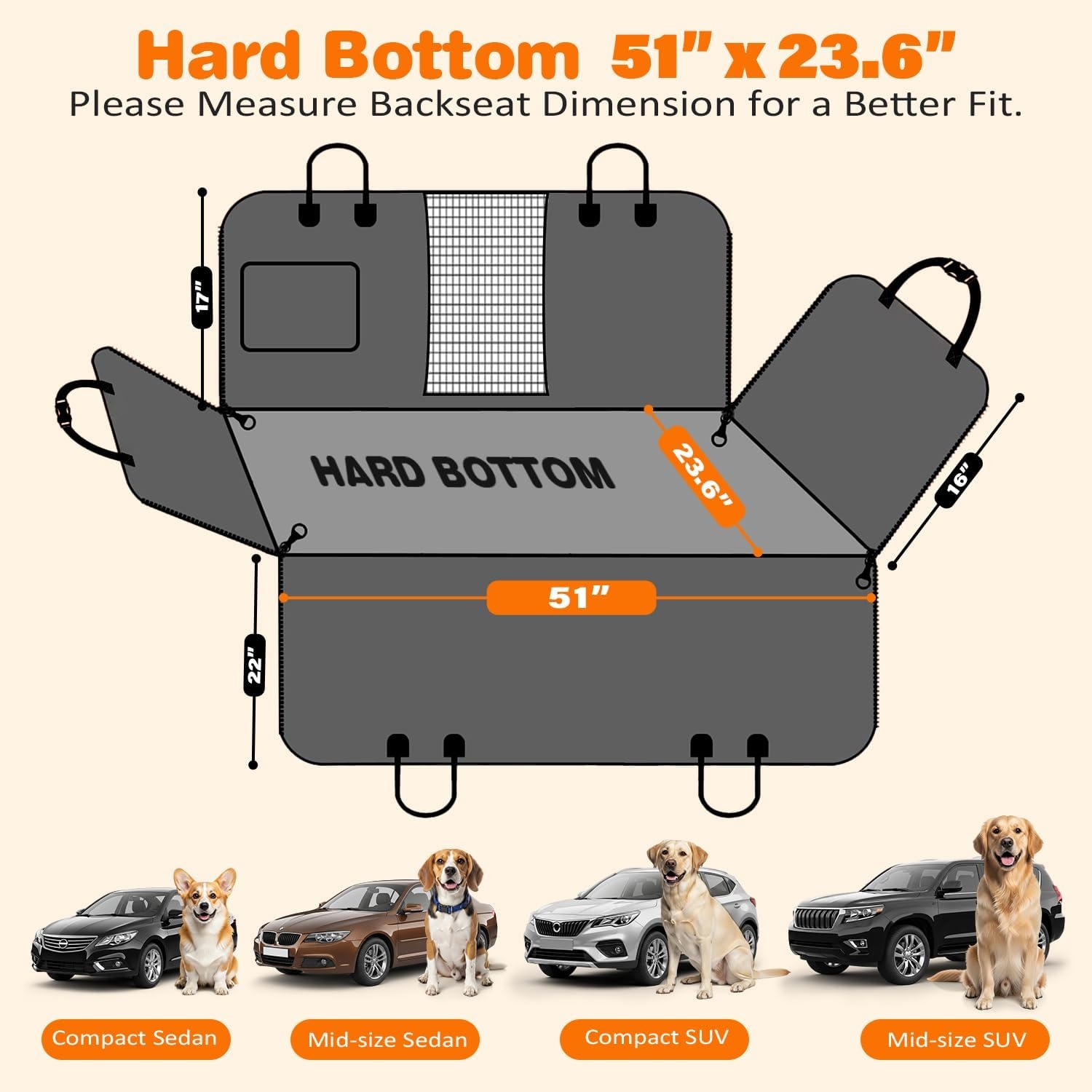 image:imageURPOWER Hard Bottom Dog Car Seat Cover for Pets 100 Waterproof Seat Cover Hammock 600D Heavy Duty Scratch Proof Nonslip Durable Back Seat Covers for Cars Trucks and SUVsBrown