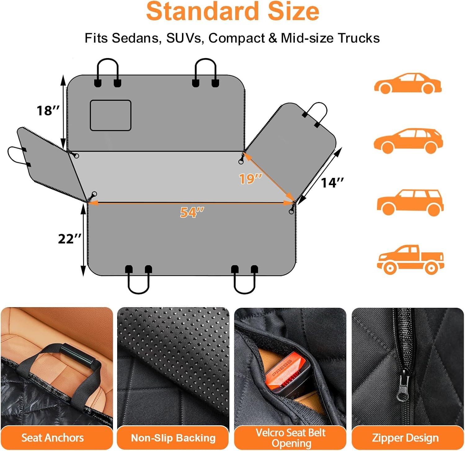 image:imageURPOWER Hard Bottom Dog Car Seat Cover for Pets 100 Waterproof Seat Cover Hammock 600D Heavy Duty Scratch Proof Nonslip Durable Back Seat Covers for Cars Trucks and SUVsGrey
