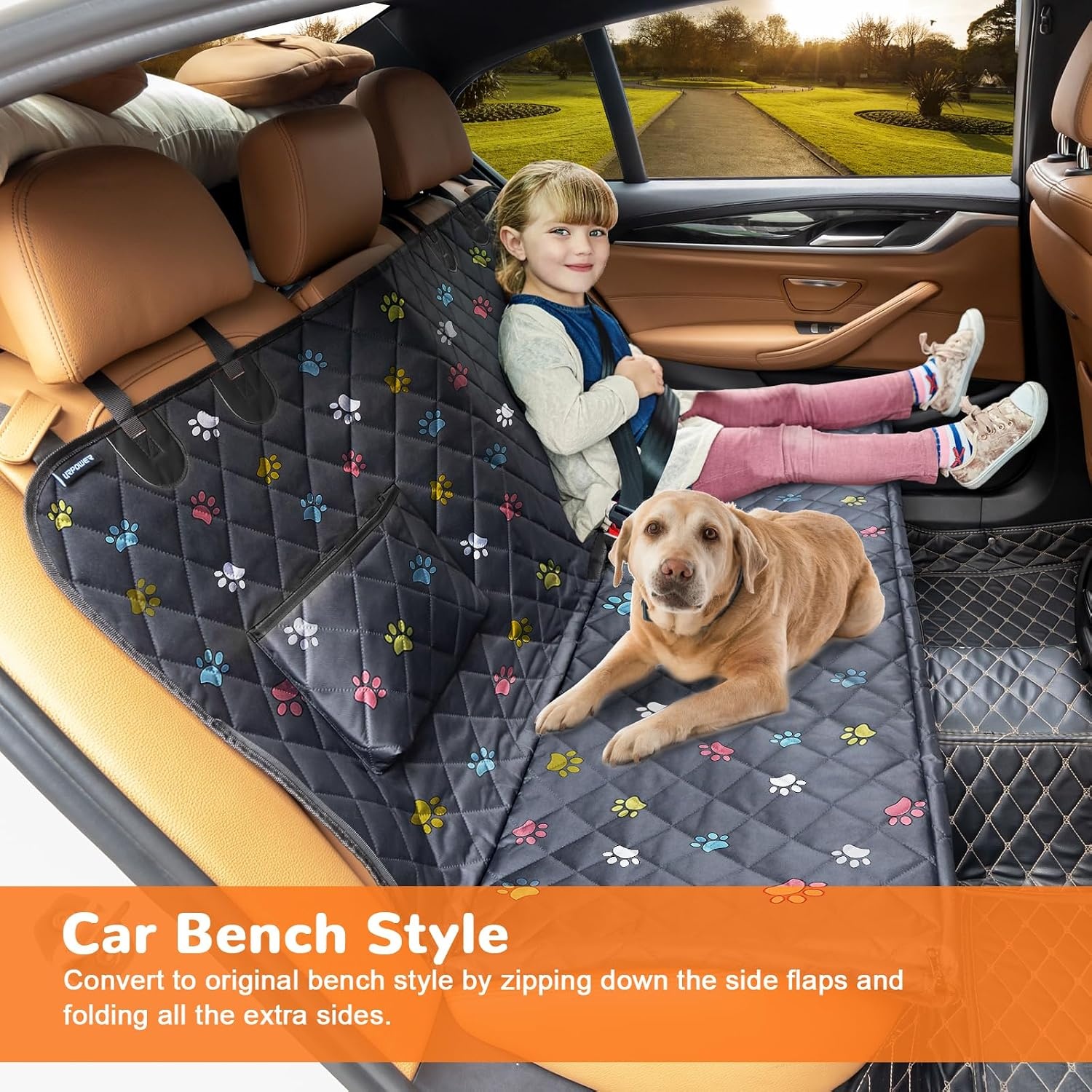 image:imageURPOWER Hard Bottom Dog Car Seat Cover for Pets 100 Waterproof Seat Cover Hammock 600D Heavy Duty Scratch Proof Nonslip Durable Back Seat Covers for Cars Trucks and SUVsColorful