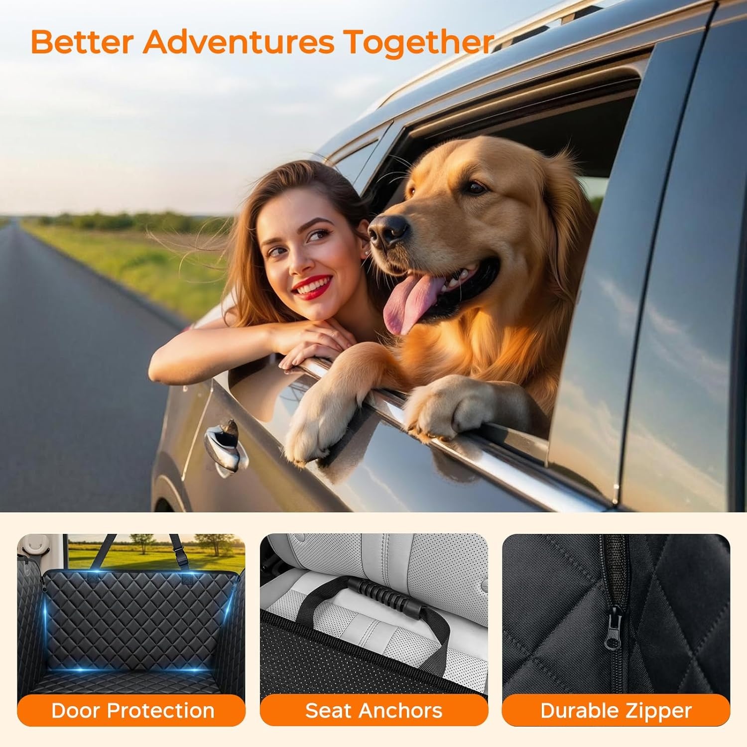 image:imageURPOWER Hard Bottom Dog Car Seat Cover for Pets 100 Waterproof Seat Cover Hammock 600D Heavy Duty Scratch Proof Nonslip Durable Back Seat Covers for Cars Trucks and SUVsBlack with Orange