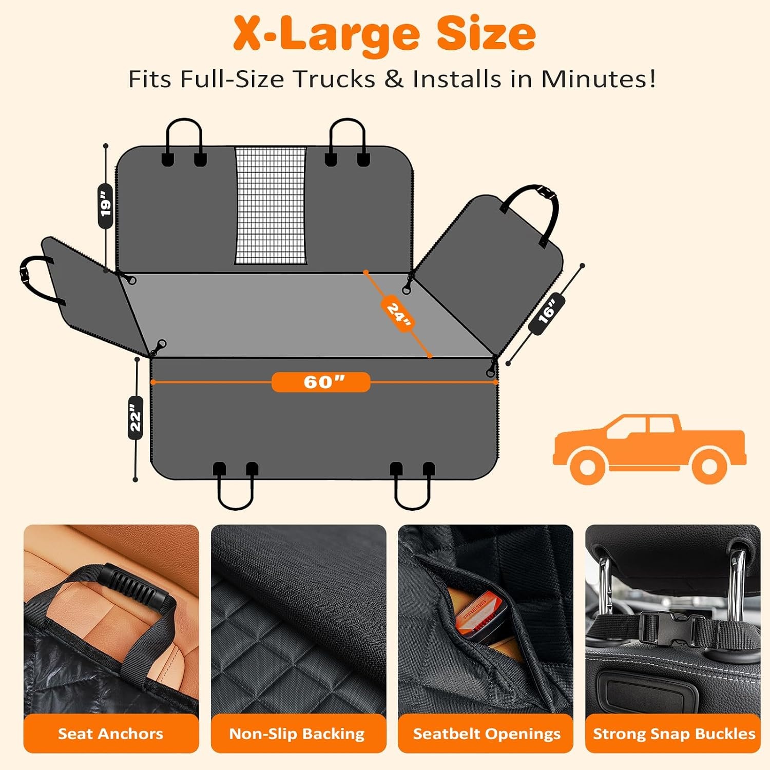 image:imageURPOWER Hard Bottom Dog Car Seat Cover for Pets 100 Waterproof Seat Cover Hammock 600D Heavy Duty Scratch Proof Nonslip Durable Back Seat Covers for Cars Trucks and SUVsJet Black