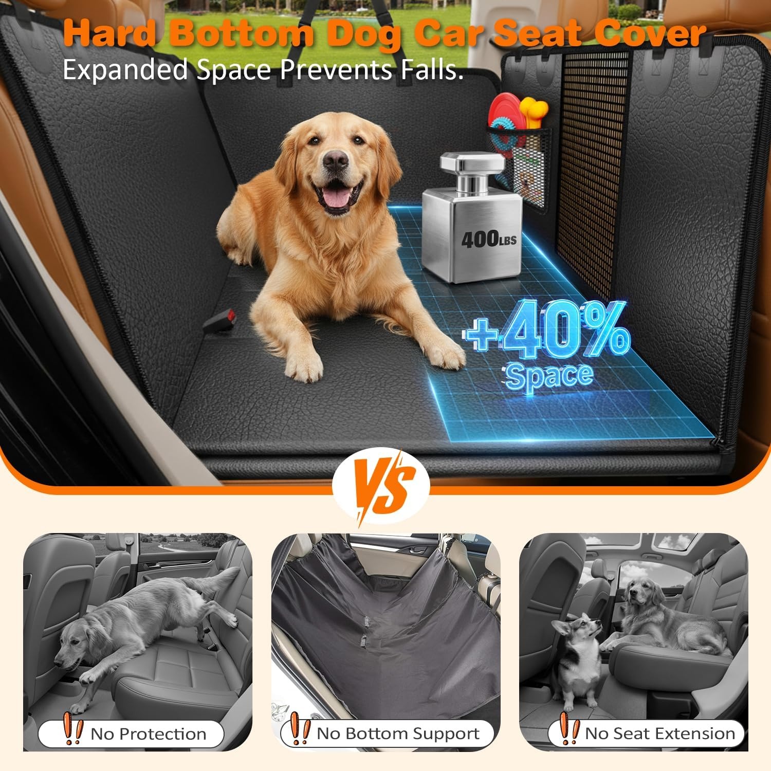 image:imageURPOWER Hard Bottom Dog Car Seat Cover for Pets 100 Waterproof Seat Cover Hammock 600D Heavy Duty Scratch Proof Nonslip Durable Back Seat Covers for Cars Trucks and SUVsBlack