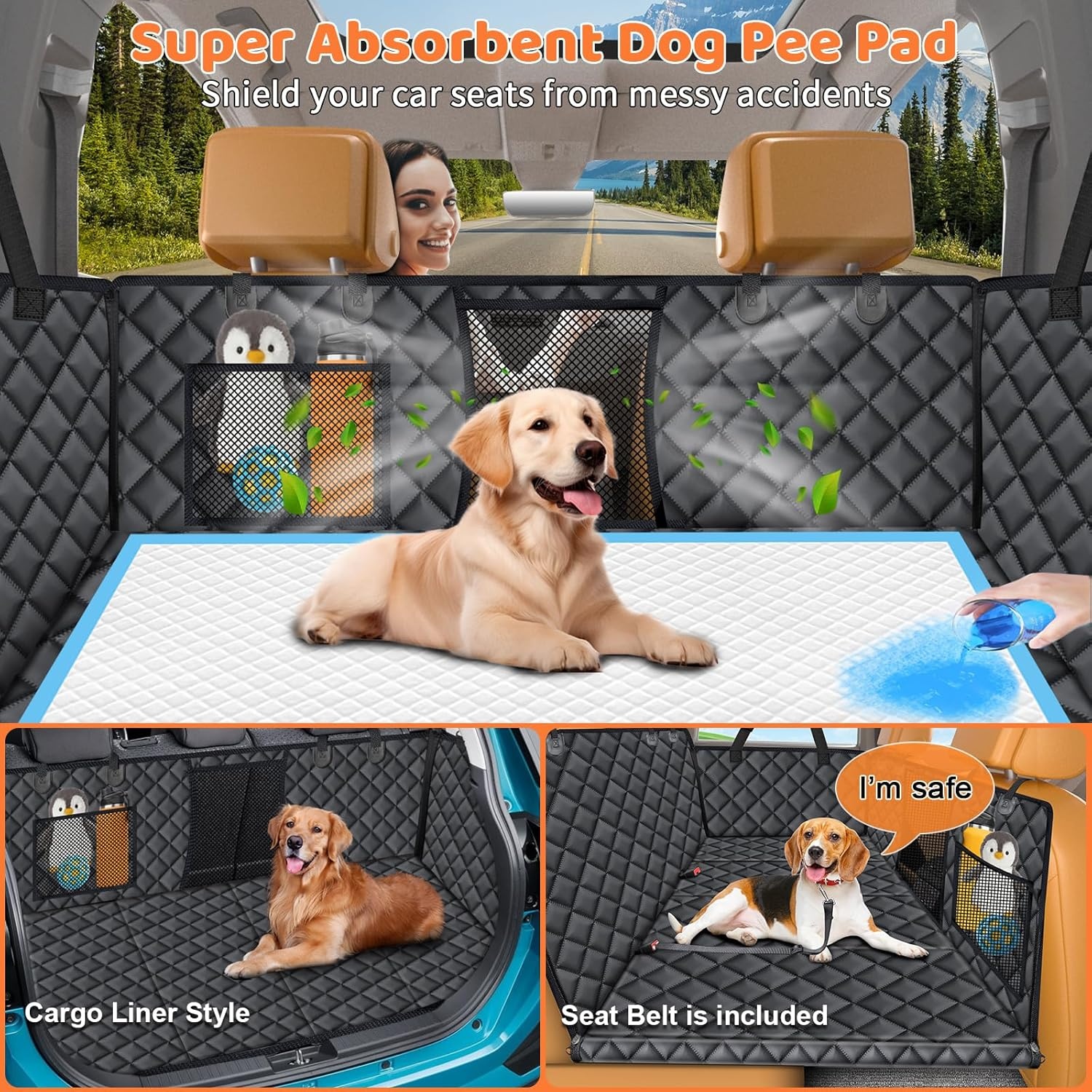image:imageURPOWER Hard Bottom Dog Car Seat Cover for Pets 100 Waterproof Seat Cover Hammock 600D Heavy Duty Scratch Proof Nonslip Durable Back Seat Covers for Cars Trucks and SUVsMatte Black