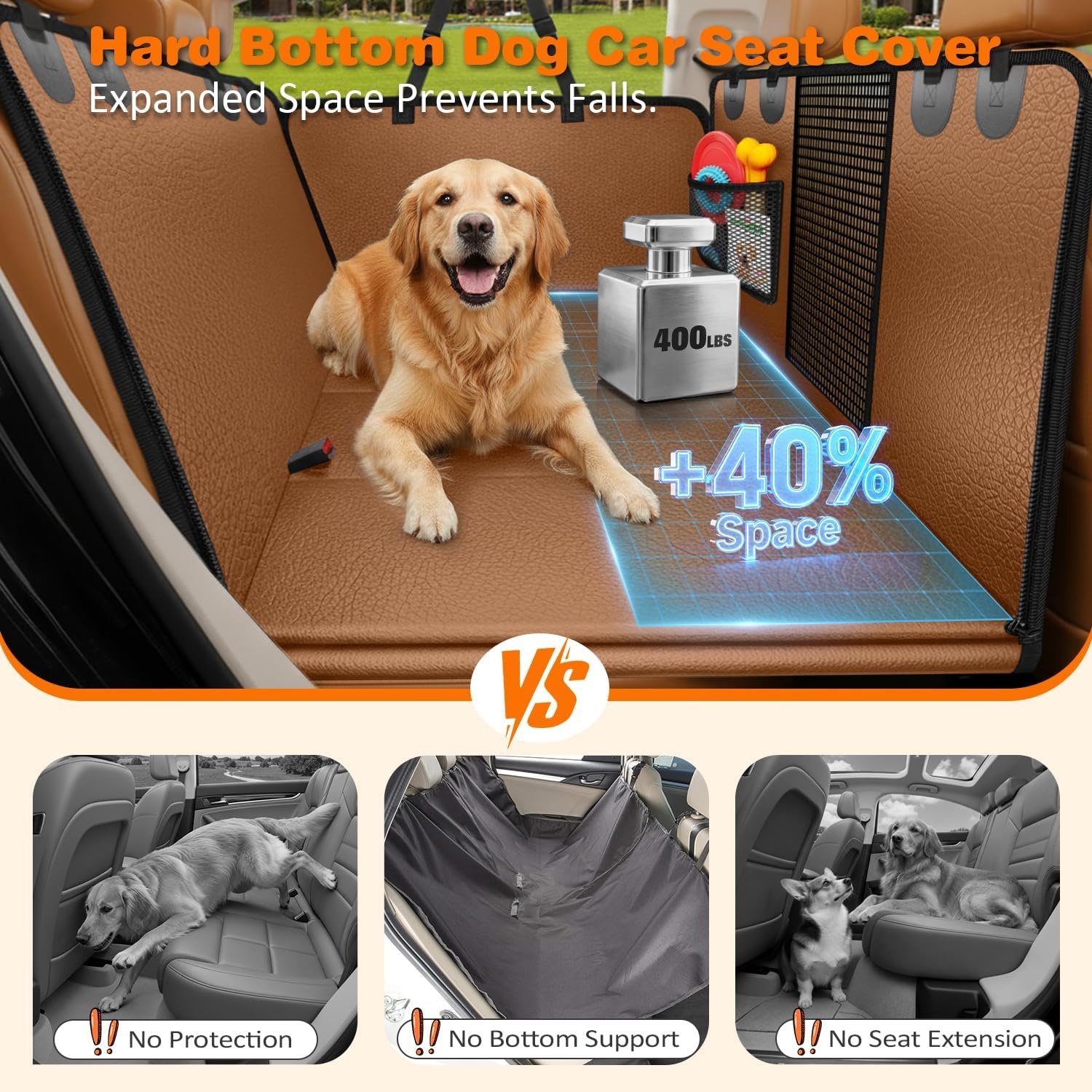 image:imageURPOWER Hard Bottom Dog Car Seat Cover for Pets 100 Waterproof Seat Cover Hammock 600D Heavy Duty Scratch Proof Nonslip Durable Back Seat Covers for Cars Trucks and SUVsBrown