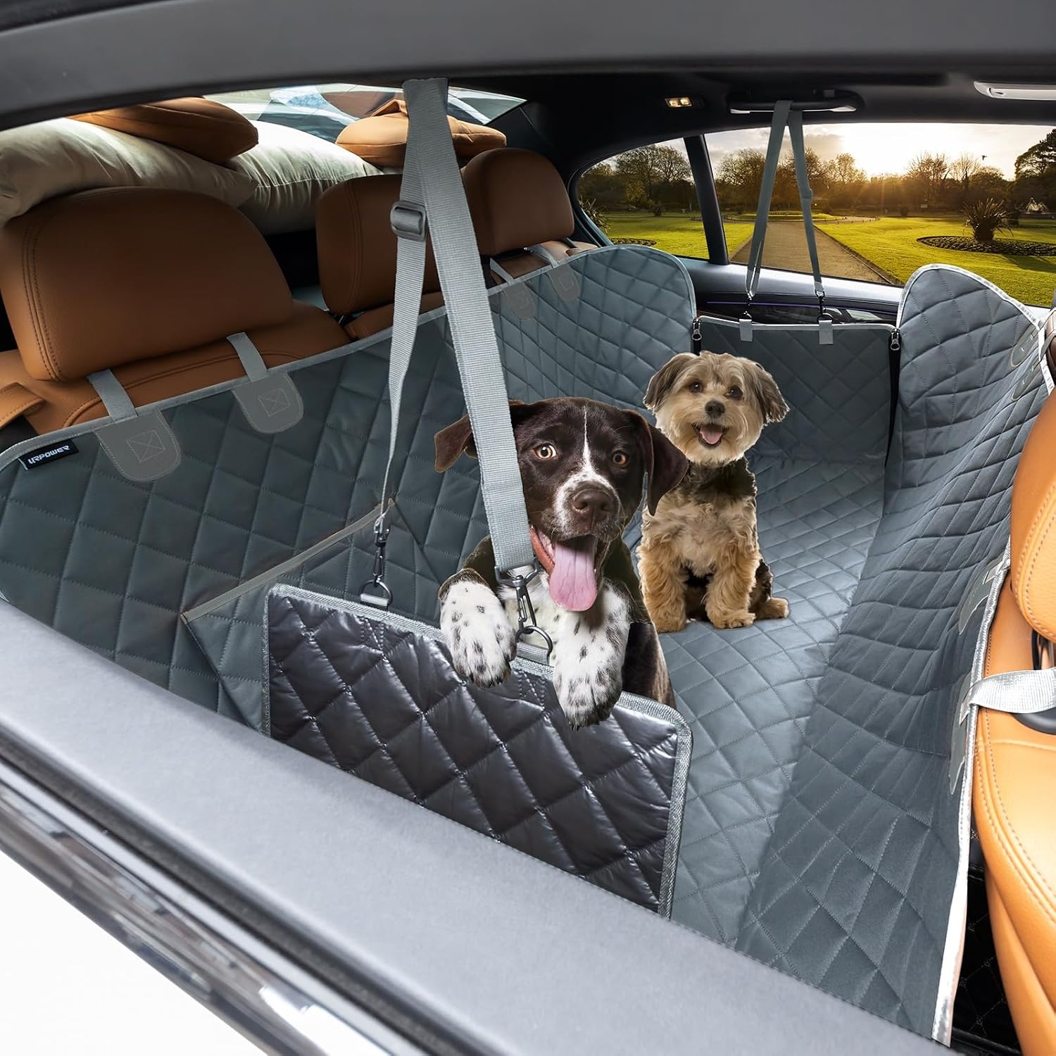 image:imageURPOWER Hard Bottom Dog Car Seat Cover for Pets 100 Waterproof Seat Cover Hammock 600D Heavy Duty Scratch Proof Nonslip Durable Back Seat Covers for Cars Trucks and SUVsGrey