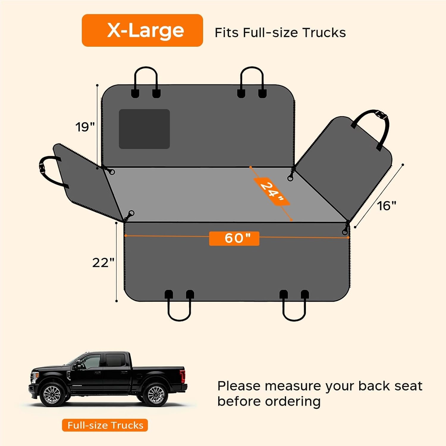 image:imageURPOWER Hard Bottom Dog Car Seat Cover for Pets 100 Waterproof Seat Cover Hammock 600D Heavy Duty Scratch Proof Nonslip Durable Back Seat Covers for Cars Trucks and SUVsBlack with Orange