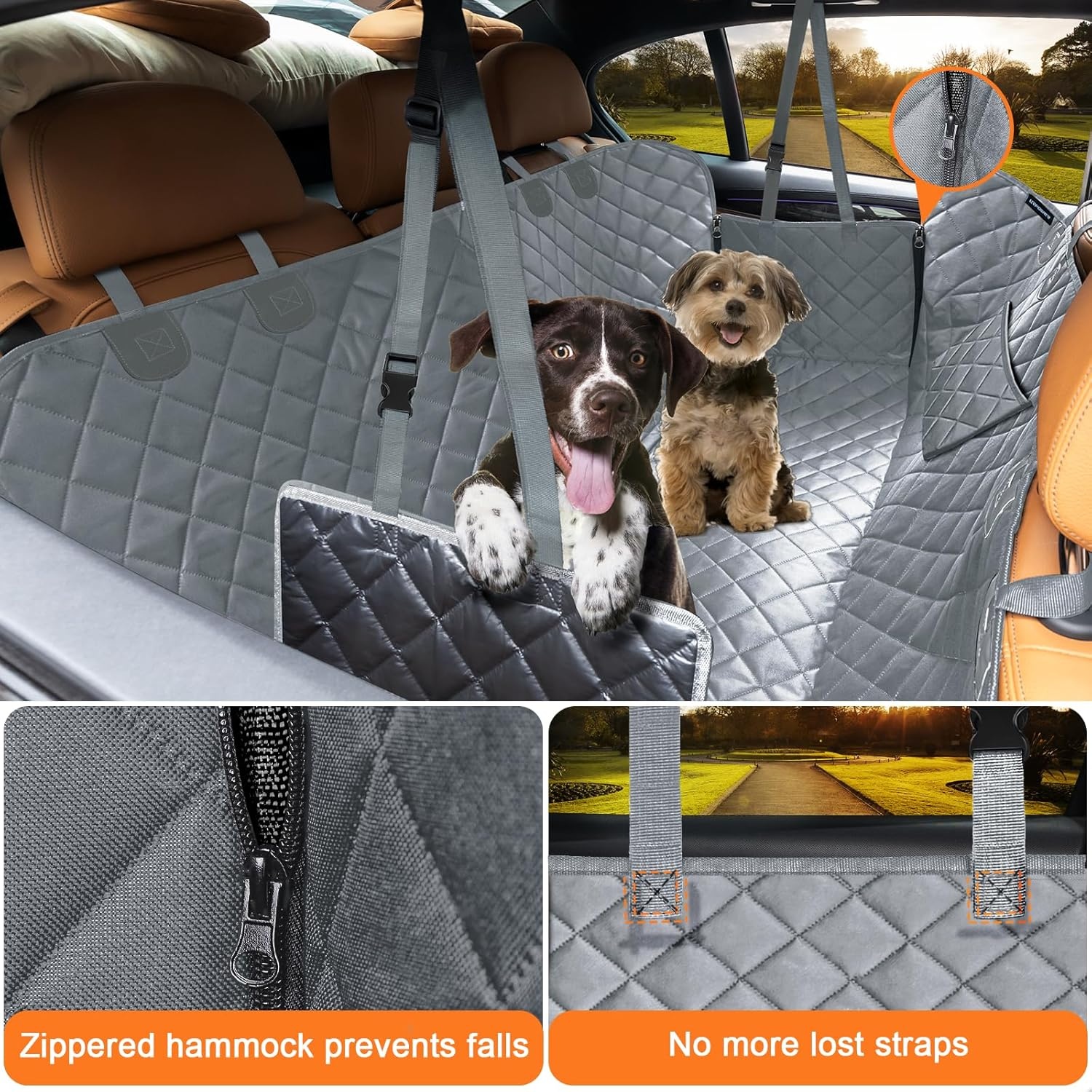 image:imageURPOWER Hard Bottom Dog Car Seat Cover for Pets 100 Waterproof Seat Cover Hammock 600D Heavy Duty Scratch Proof Nonslip Durable Back Seat Covers for Cars Trucks and SUVsGrey