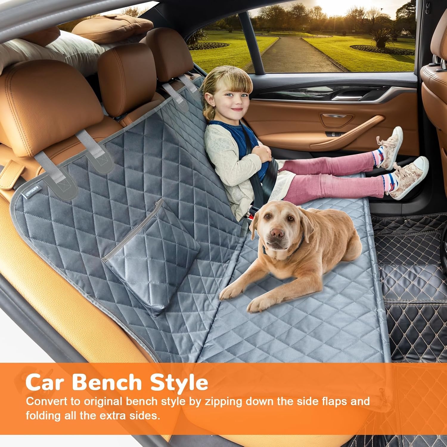 image:imageURPOWER Hard Bottom Dog Car Seat Cover for Pets 100 Waterproof Seat Cover Hammock 600D Heavy Duty Scratch Proof Nonslip Durable Back Seat Covers for Cars Trucks and SUVsGrey