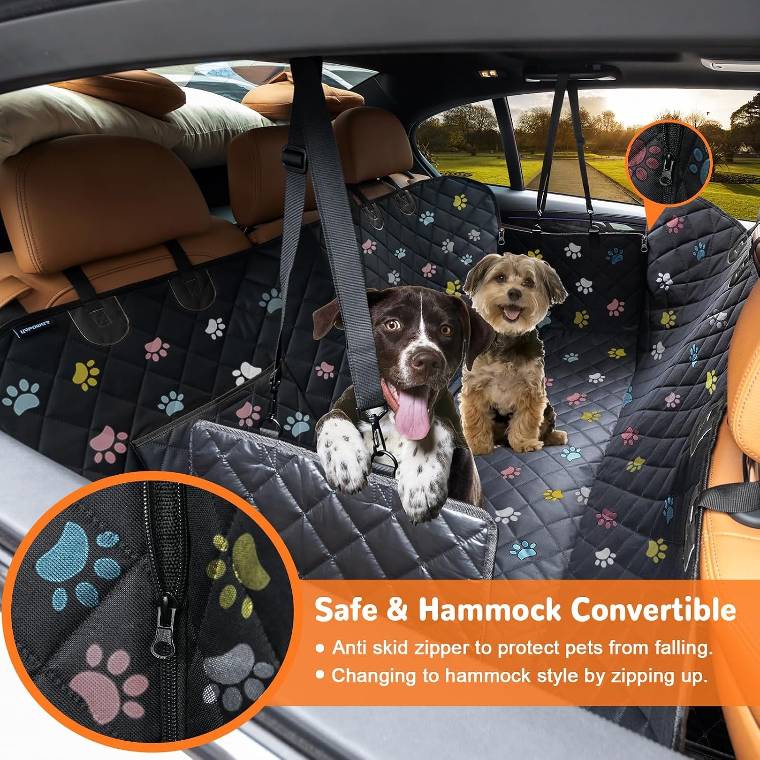 image:imageURPOWER Hard Bottom Dog Car Seat Cover for Pets 100 Waterproof Seat Cover Hammock 600D Heavy Duty Scratch Proof Nonslip Durable Back Seat Covers for Cars Trucks and SUVsColorful