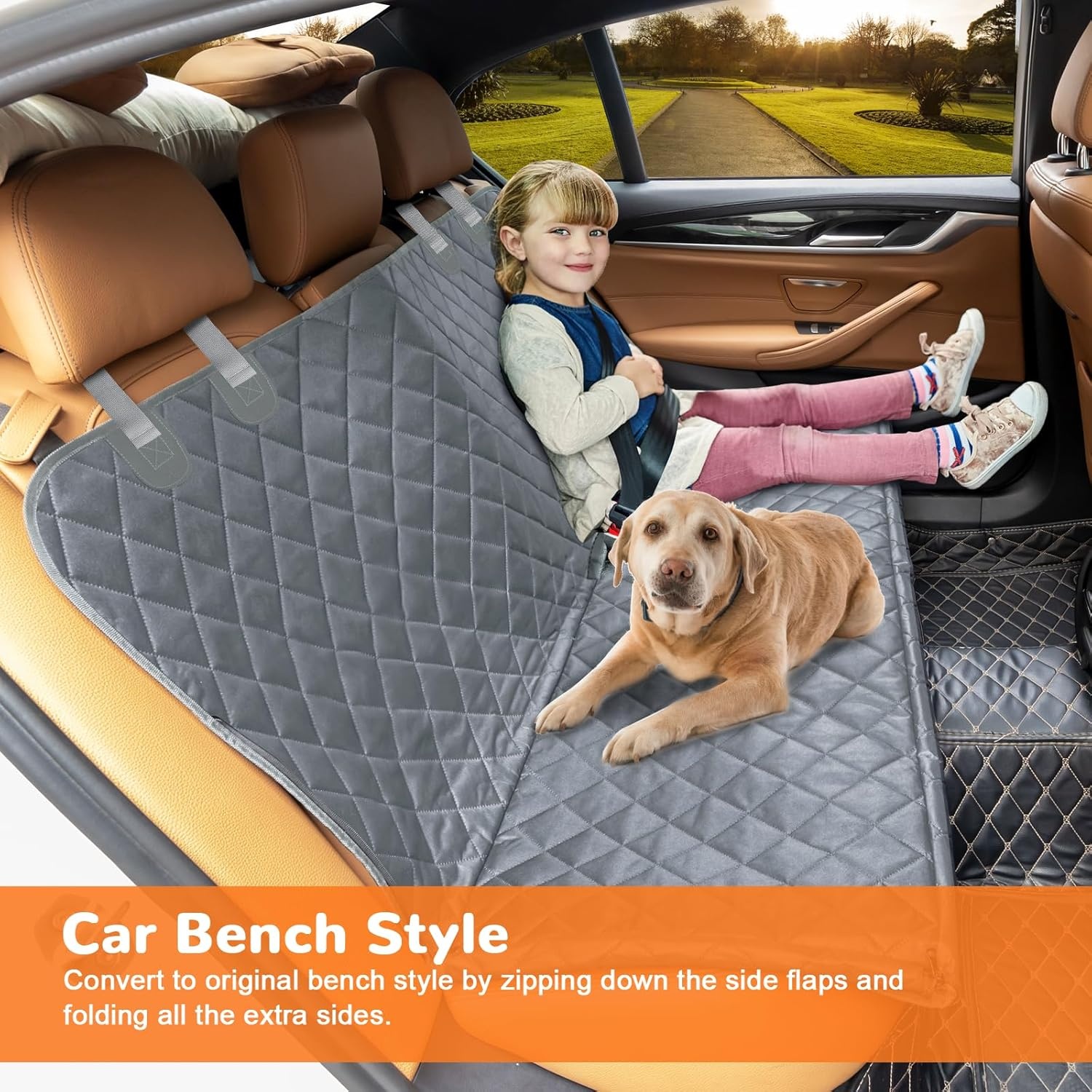 image:imageURPOWER Hard Bottom Dog Car Seat Cover for Pets 100 Waterproof Seat Cover Hammock 600D Heavy Duty Scratch Proof Nonslip Durable Back Seat Covers for Cars Trucks and SUVsGrey