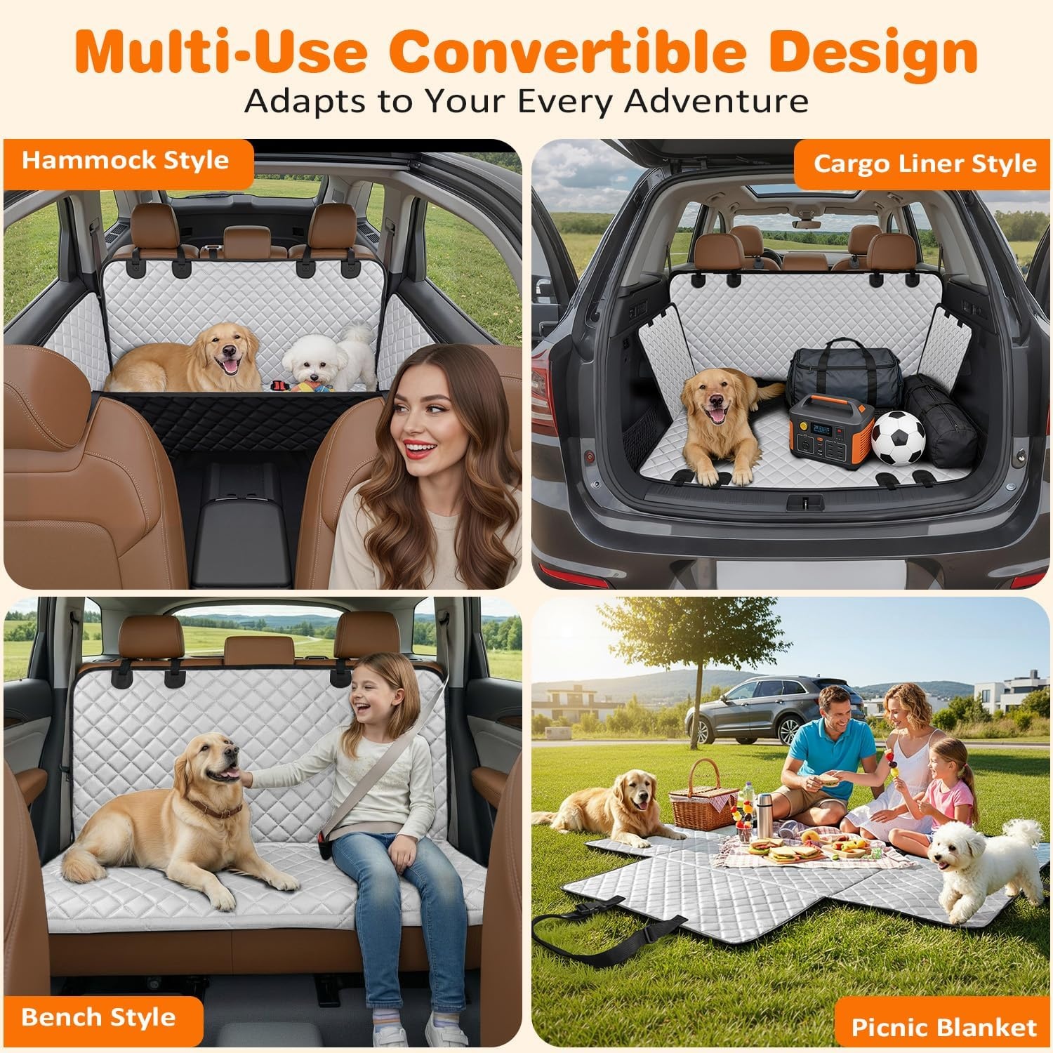 image:imageURPOWER Hard Bottom Dog Car Seat Cover for Pets 100 Waterproof Seat Cover Hammock 600D Heavy Duty Scratch Proof Nonslip Durable Back Seat Covers for Cars Trucks and SUVsLight Gray