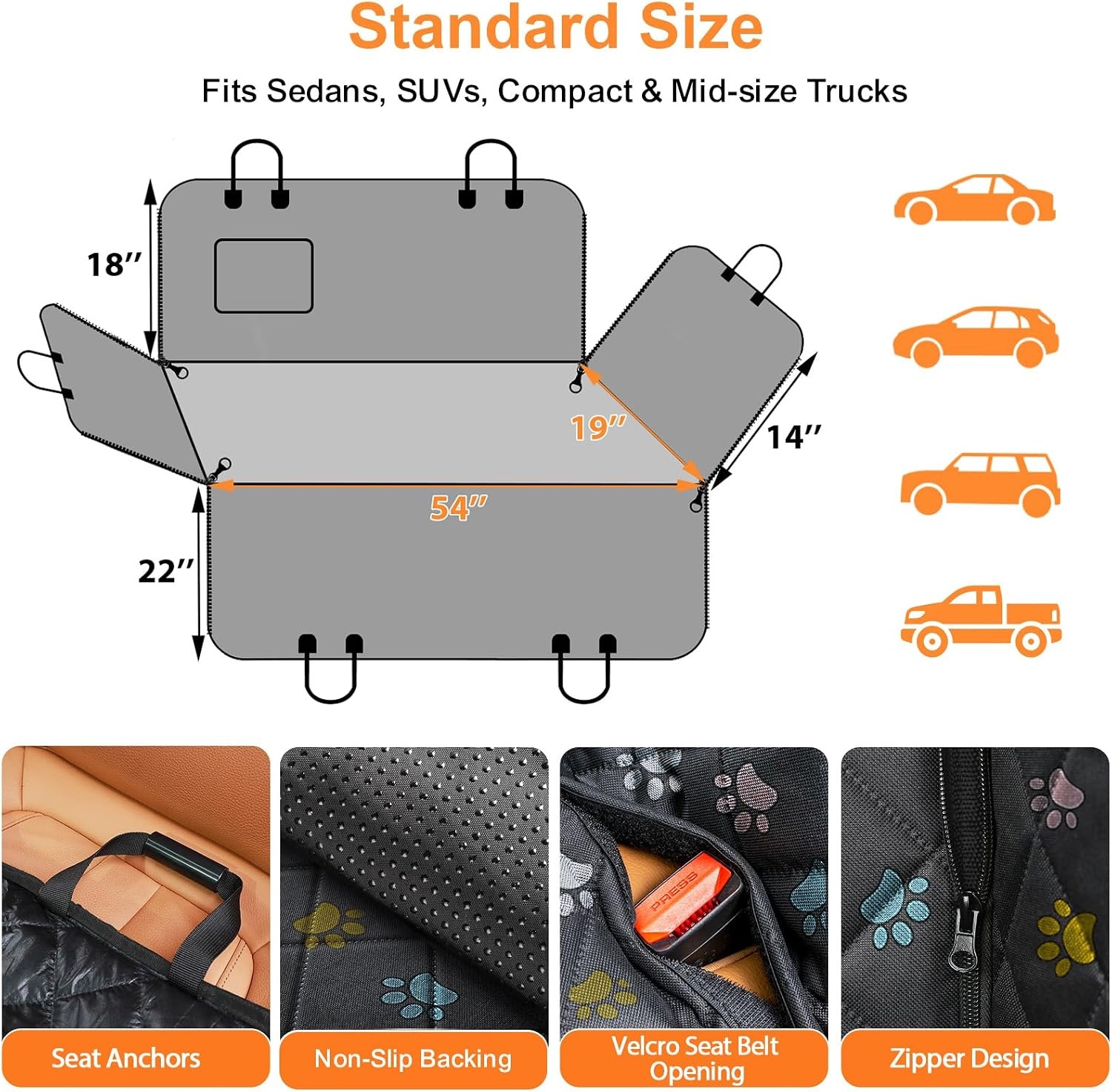 image:imageURPOWER Hard Bottom Dog Car Seat Cover for Pets 100 Waterproof Seat Cover Hammock 600D Heavy Duty Scratch Proof Nonslip Durable Back Seat Covers for Cars Trucks and SUVsColorful