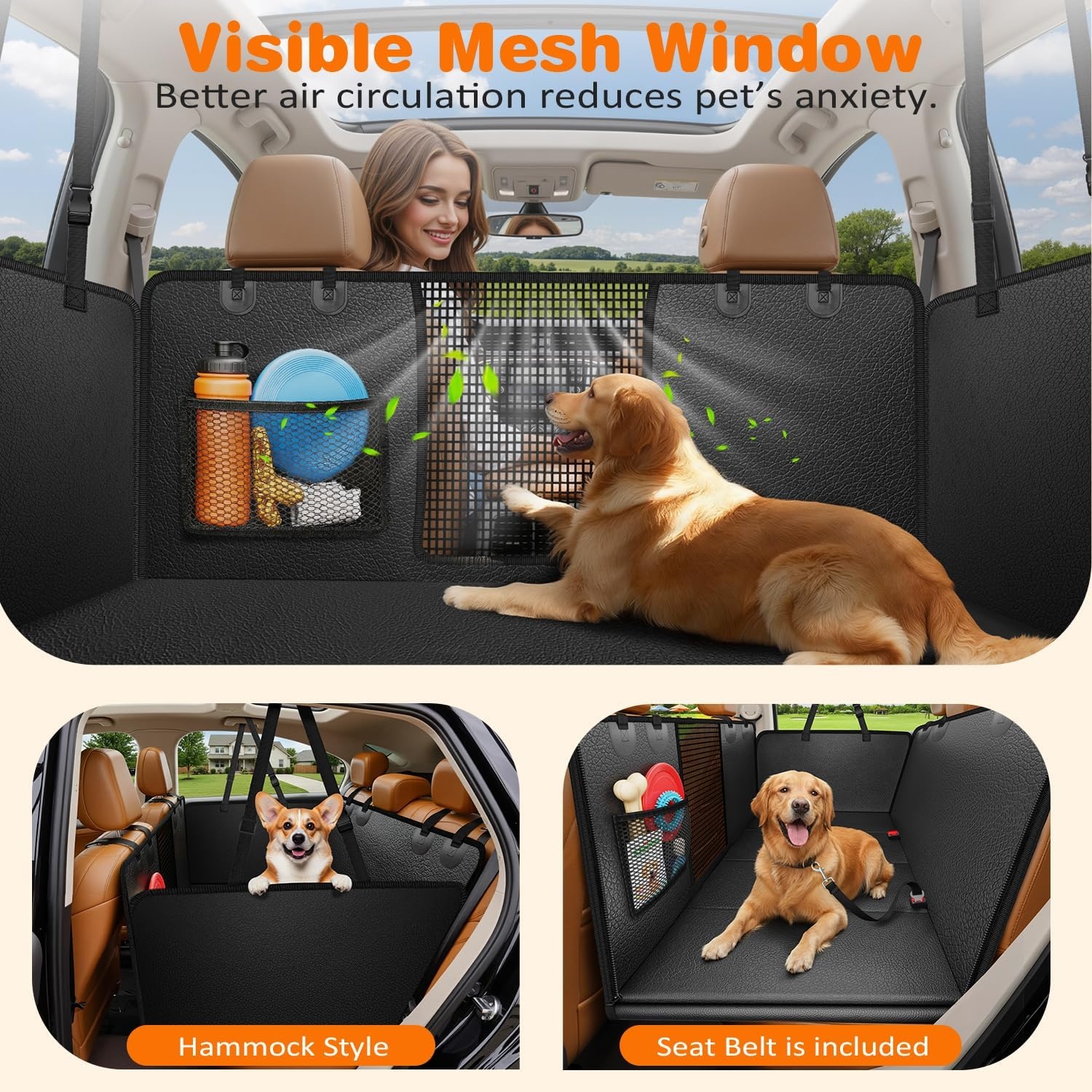 image:imageURPOWER Hard Bottom Dog Car Seat Cover for Pets 100 Waterproof Seat Cover Hammock 600D Heavy Duty Scratch Proof Nonslip Durable Back Seat Covers for Cars Trucks and SUVsBlack