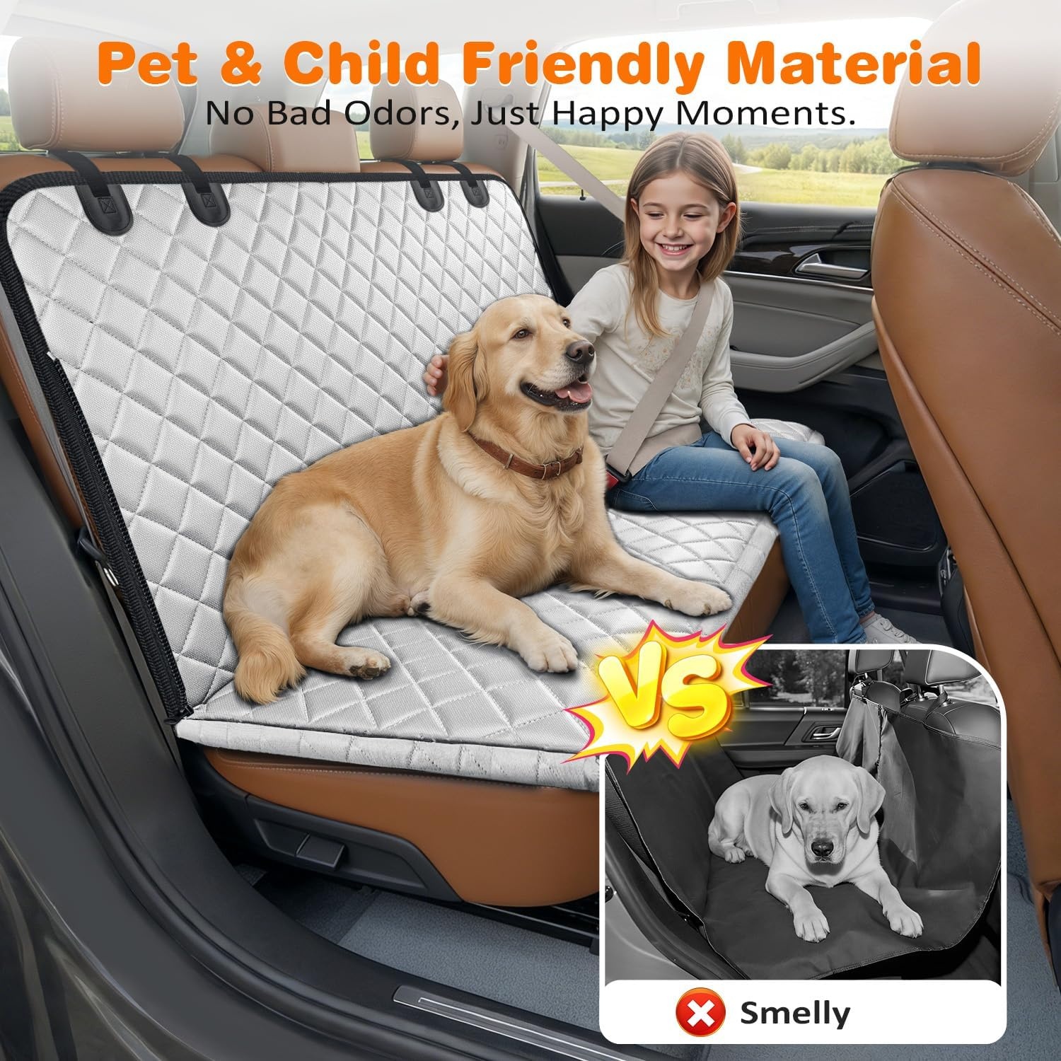 image:imageURPOWER Hard Bottom Dog Car Seat Cover for Pets 100 Waterproof Seat Cover Hammock 600D Heavy Duty Scratch Proof Nonslip Durable Back Seat Covers for Cars Trucks and SUVsLight Gray