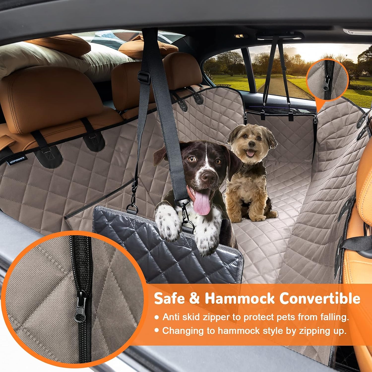 image:imageURPOWER Hard Bottom Dog Car Seat Cover for Pets 100 Waterproof Seat Cover Hammock 600D Heavy Duty Scratch Proof Nonslip Durable Back Seat Covers for Cars Trucks and SUVsKhaki