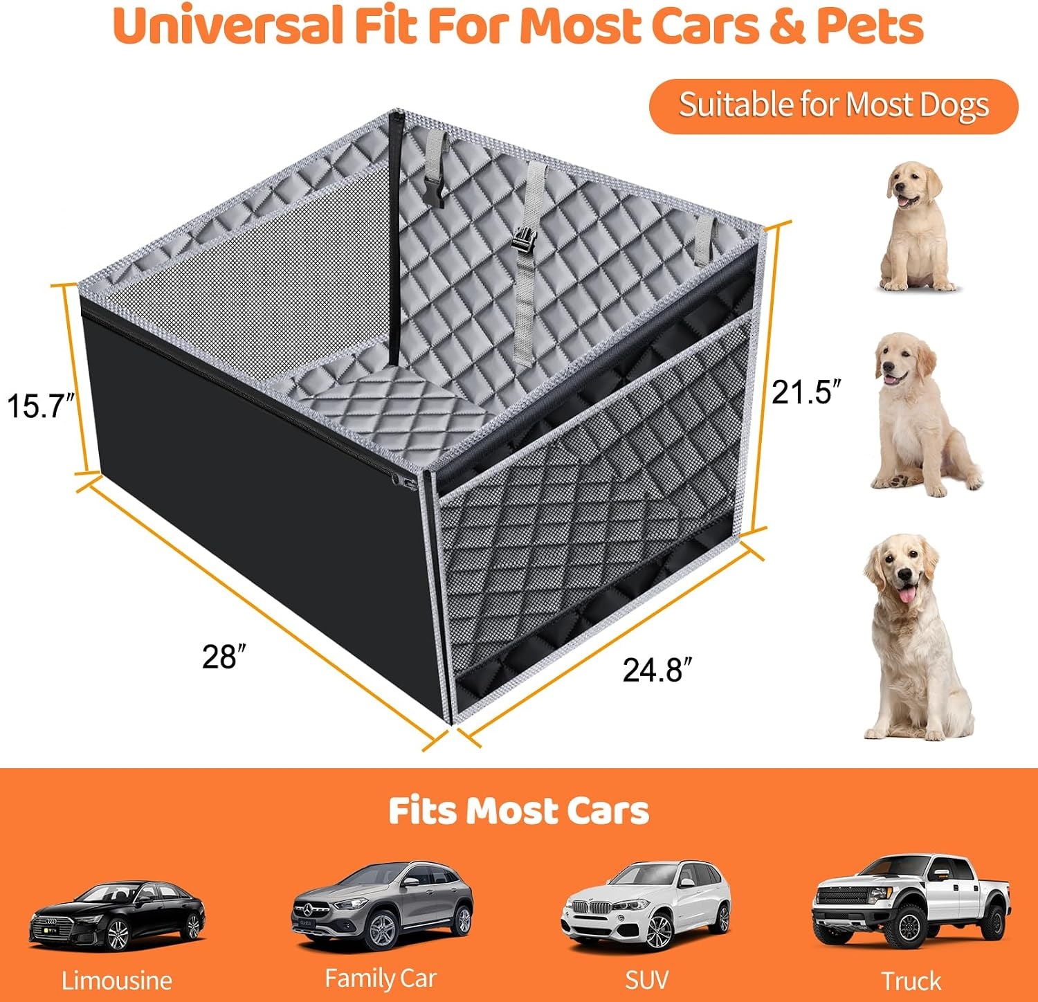 image:imageURPOWER Hard Bottom Dog Car Seat for Large Medium Dogs Dog Back Seat Extender with 3Sided Hard Boards Waterproof Pet Backseat Cover Dogs Hammock for Large Cars Trucks and SUVs Holds up to 200 lbsGrey
