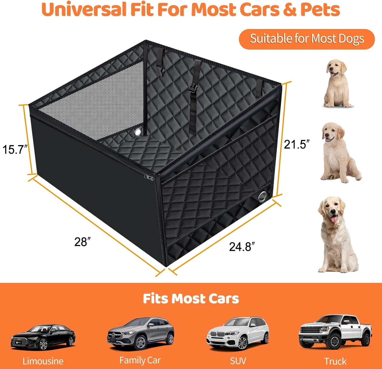 image:imageURPOWER Hard Bottom Dog Car Seat for Large Medium Dogs Dog Back Seat Extender with 3Sided Hard Boards Waterproof Pet Backseat Cover Dogs Hammock for Large Cars Trucks and SUVs Holds up to 200 lbsBlack