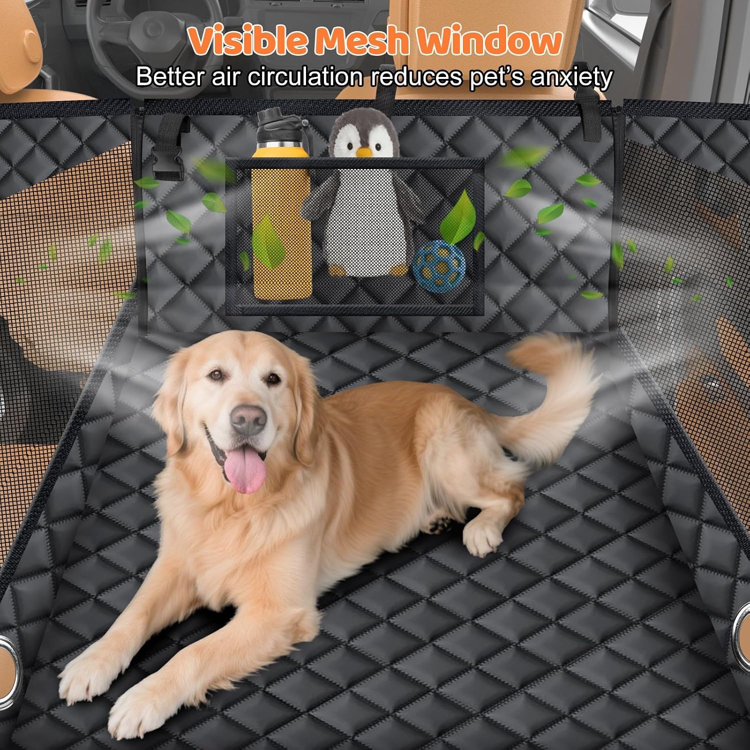 image:imageURPOWER Hard Bottom Dog Car Seat for Large Medium Dogs Dog Back Seat Extender with 3Sided Hard Boards Waterproof Pet Backseat Cover Dogs Hammock for Large Cars Trucks and SUVs Holds up to 200 lbsBlack