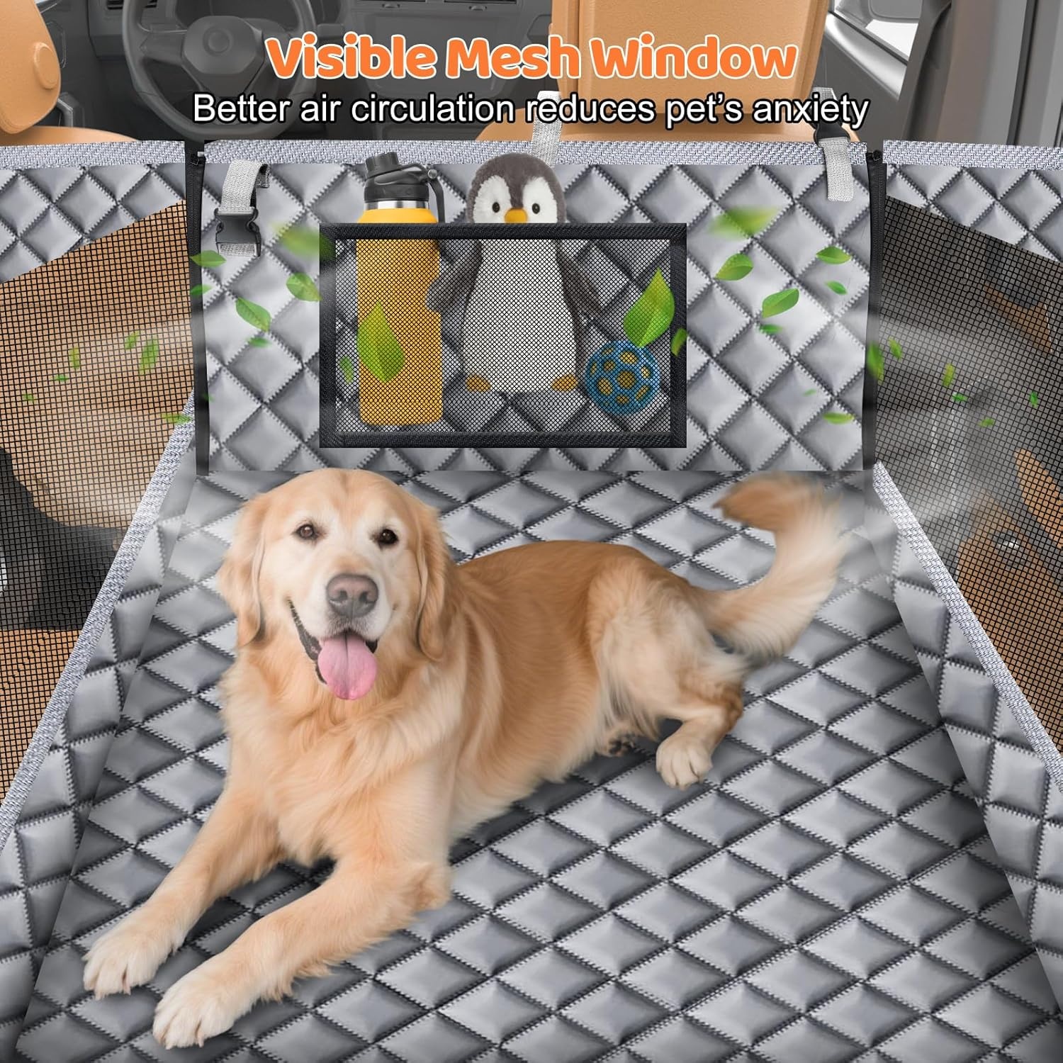 image:imageURPOWER Hard Bottom Dog Car Seat for Large Medium Dogs Dog Back Seat Extender with 3Sided Hard Boards Waterproof Pet Backseat Cover Dogs Hammock for Large Cars Trucks and SUVs Holds up to 200 lbsGrey