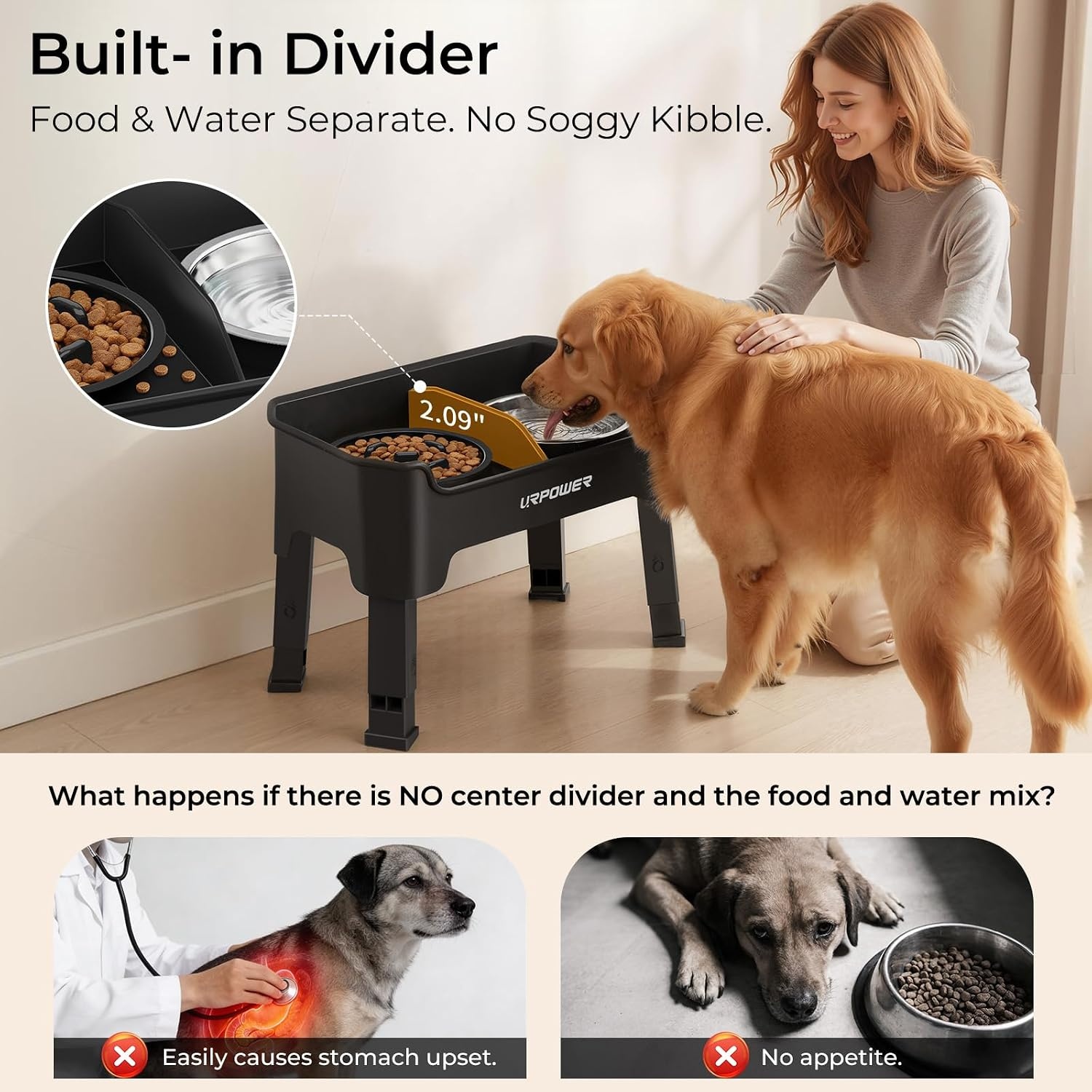 image:imageURPOWER Mess Proof Elevated Dog Bowls 4 Height Adjustable Raised Stand with No Spill Water Bowl and Slow Feeder Dog Bowls NonSlip Food and Water Bowl Set for Small Medium amp Large DogsMatte Black
