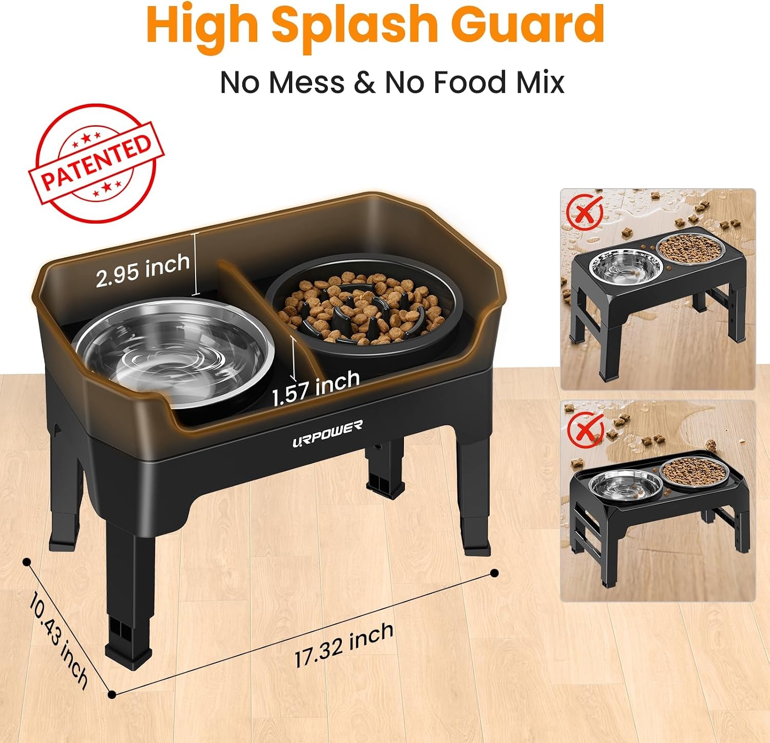 image:imageURPOWER Mess Proof Elevated Dog Bowls 4 Height Adjustable Raised Stand with No Spill Water Bowl and Slow Feeder Dog Bowls NonSlip Food and Water Bowl Set for Small Medium amp Large DogsJet Black