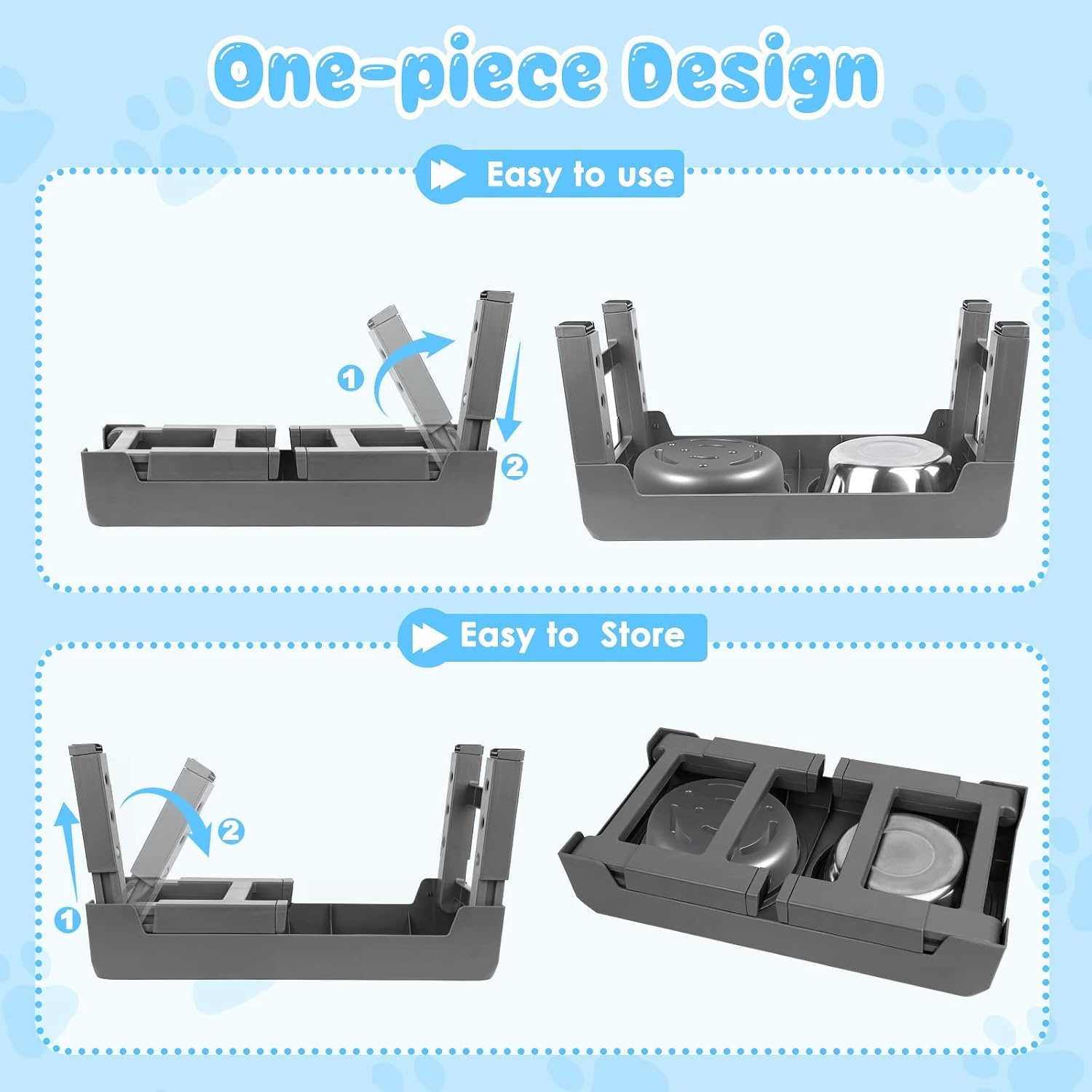 image:imageURPOWER Raised Dog Bowls 4 Height Adjustable Elevated Bowl Stand with Stainless Steel Water Bowl NonSlip Dog Food Bowls Stand for Small Medium Large Dogs and PetsDark Grey