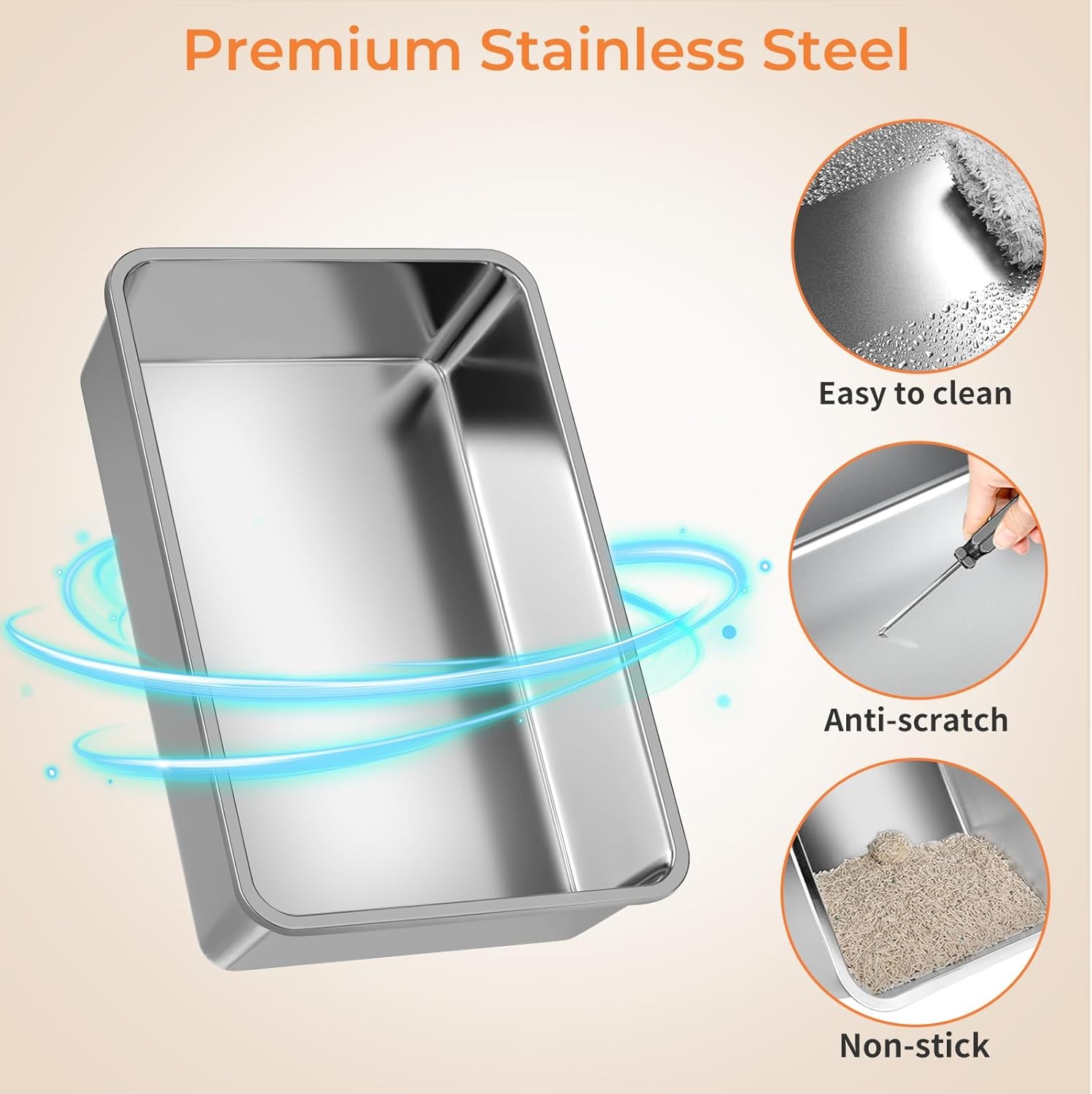 image:imageURPOWER Stainless Steel Cat Litter Box with 110 FlipTop Lid XL Enclosed Metal Litter Box for Large Cats Odor Control AntiUrine Leakage NonStick Pan Front Entry Top Exit Scoop amp Mat IncludedGlacier Gray