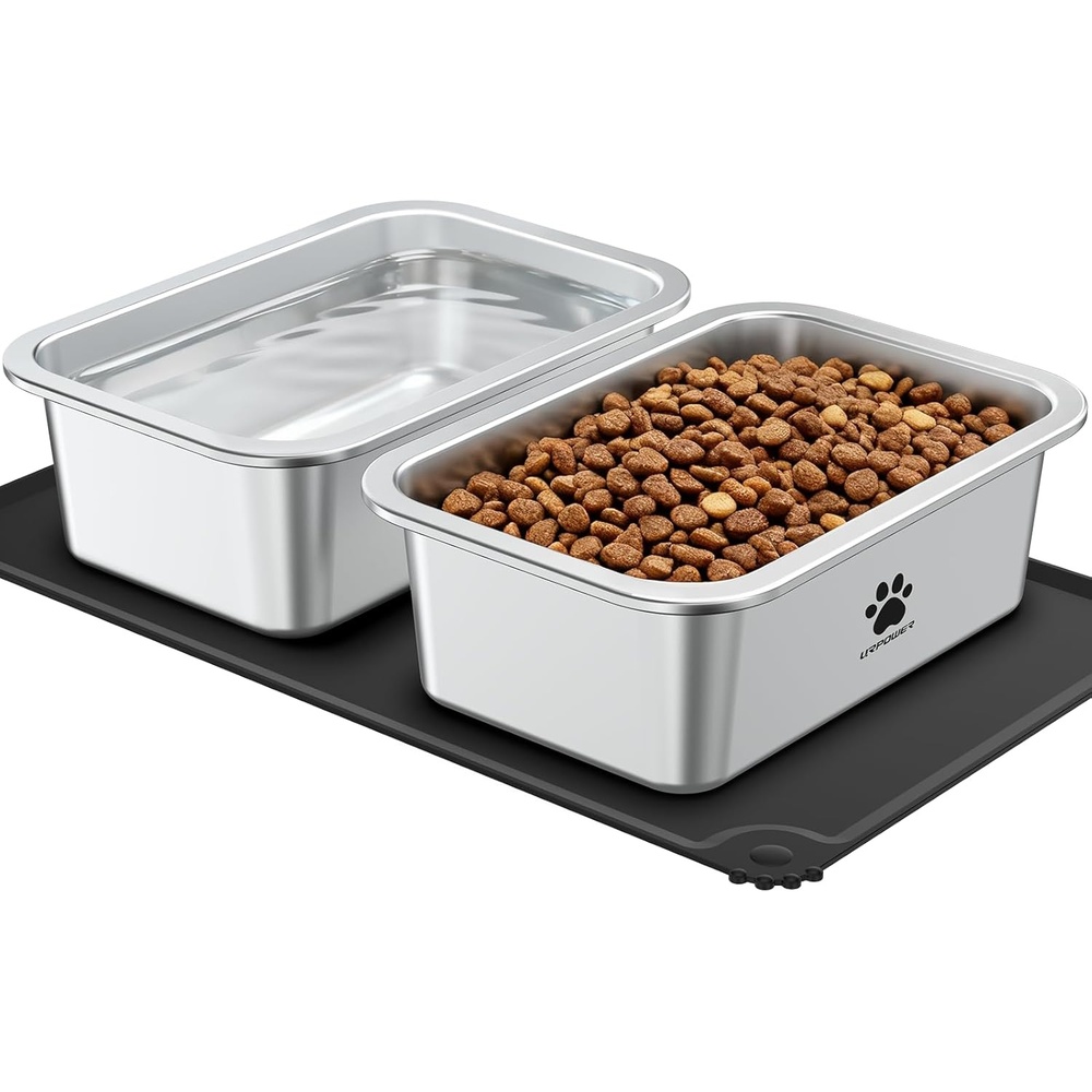 image:imageURPOWER 2 Pack 125 Gallon Large Dog Water Bowl Thickened Stainless Steel Dog Water amp Food Bowls with NonSlip Mat SpillProof Metal Pet Bowl Set for Medium Large XLarge Dogs IndoorOutdoor Use085 Gallon