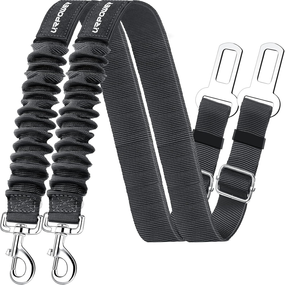 image:imageURPOWER 2 Pack Dog Seat Belt Retractable Dog Car Harness Adjustable Pet Safety Belt with Elastic Bungee Buffer Heavy Duty amp Durable amp 360 Degree Swivel Dog SeatbeltsBlack