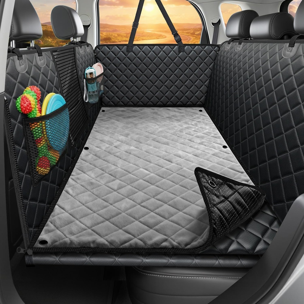 image:imageURPOWER 2026 Upgraded Back Seat Extender for Dogs Large Hard Bottom Dog Car Seat Cover Holds 550lbs Waterproof Dog Hammock Pet Bed with HighDensity Foam NonSlip Backseat ProtectorBlack and Grey