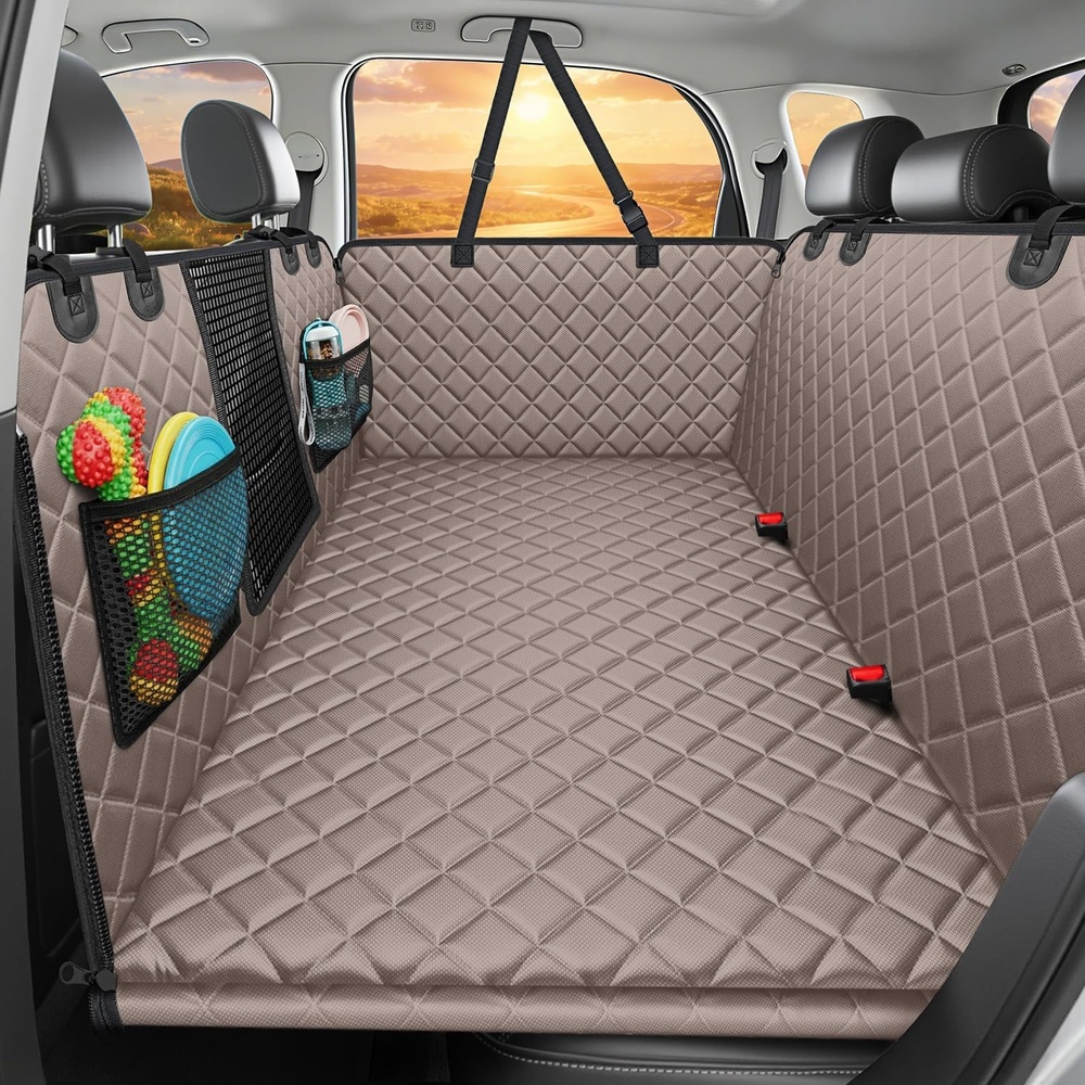 image:imageURPOWER 2026 Upgraded Back Seat Extender for Dogs Large Hard Bottom Dog Car Seat Cover Holds 550lbs Waterproof Dog Hammock Pet Bed with HighDensity Foam NonSlip Backseat ProtectorKhaki